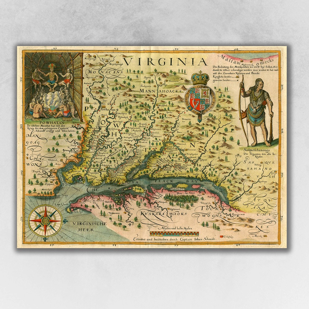 24" X 32" Map Of Virginia C1627 Vintage  Poster Wall Art-391934-1