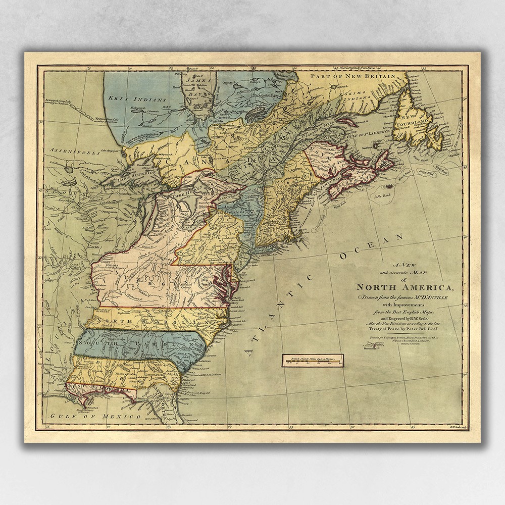 Vintage 1771 Map Of North America Unframed Print Wall Art-391952-1