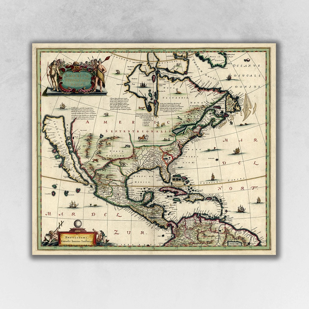 Vintage 1652 Map Of Early North America Unframed Print Wall Art-391955-1