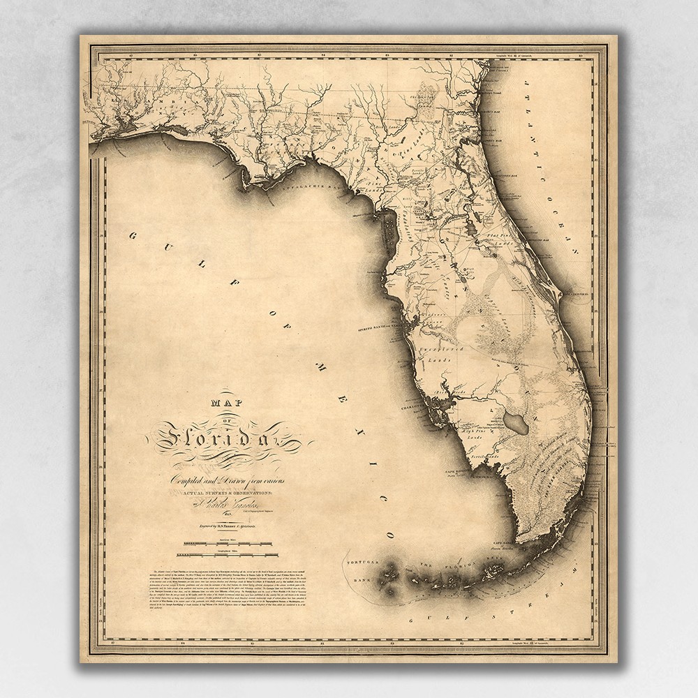 24" X 28" C1823 Early Map Of Florida  Vintage  Poster Wall Art-391958-1