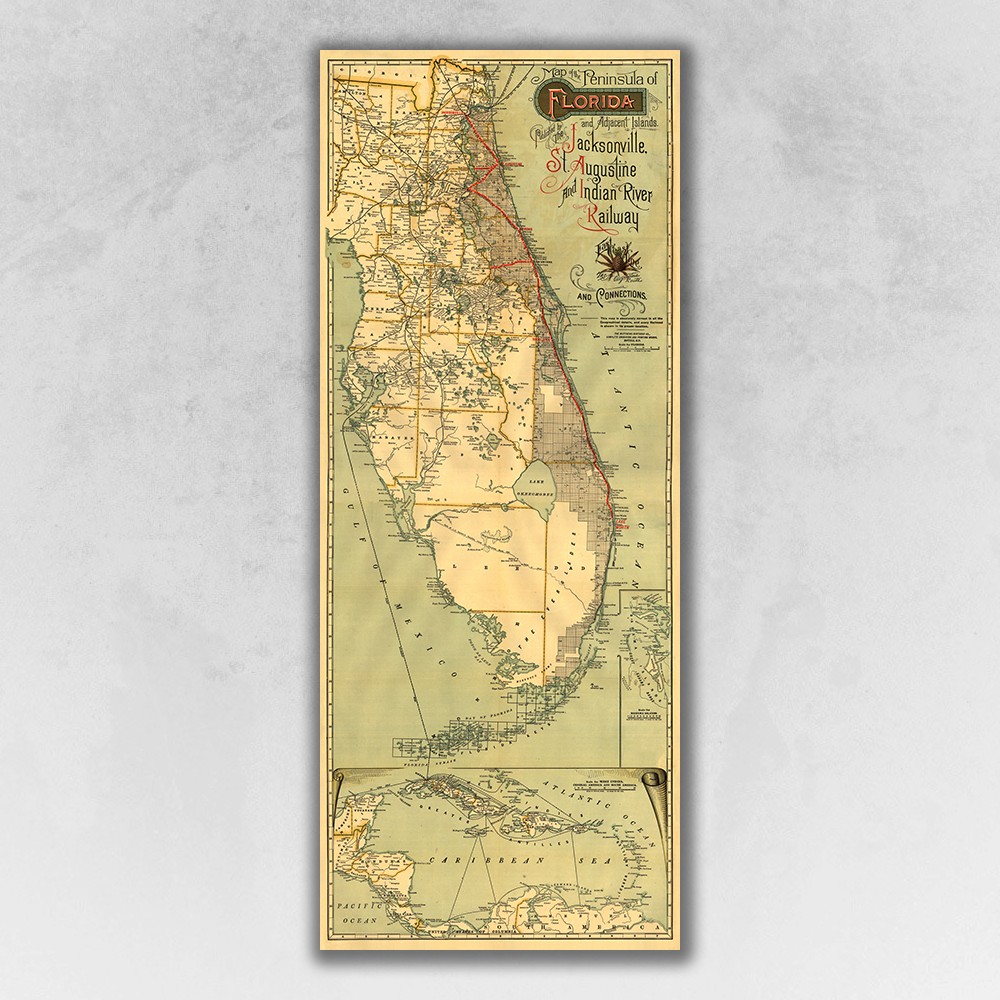 24" X 60" Map Of Jacksonville Florida Vintage Poster Wall Art-391985-1