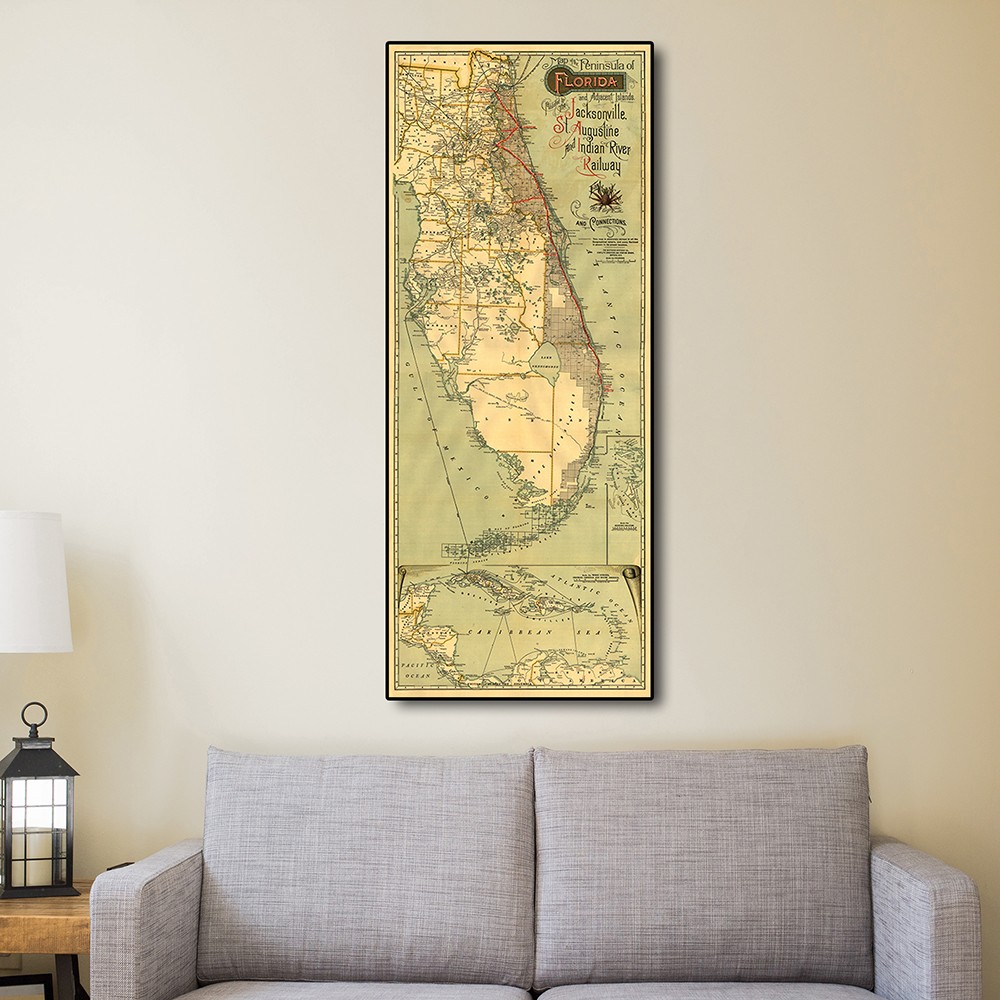 16" x 36" Map of Jacksonville Florida Vintage Poster Wall Art
