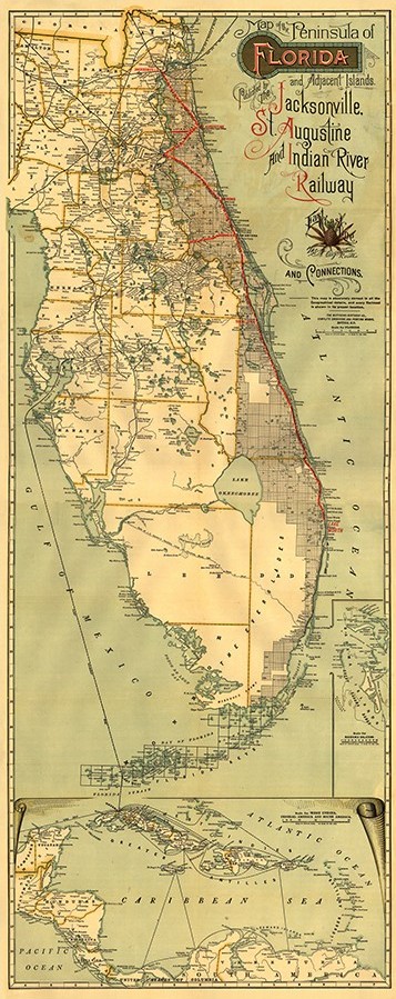 16" X 36" Map Of Jacksonville Florida Vintage Poster Wall Art-391986-1