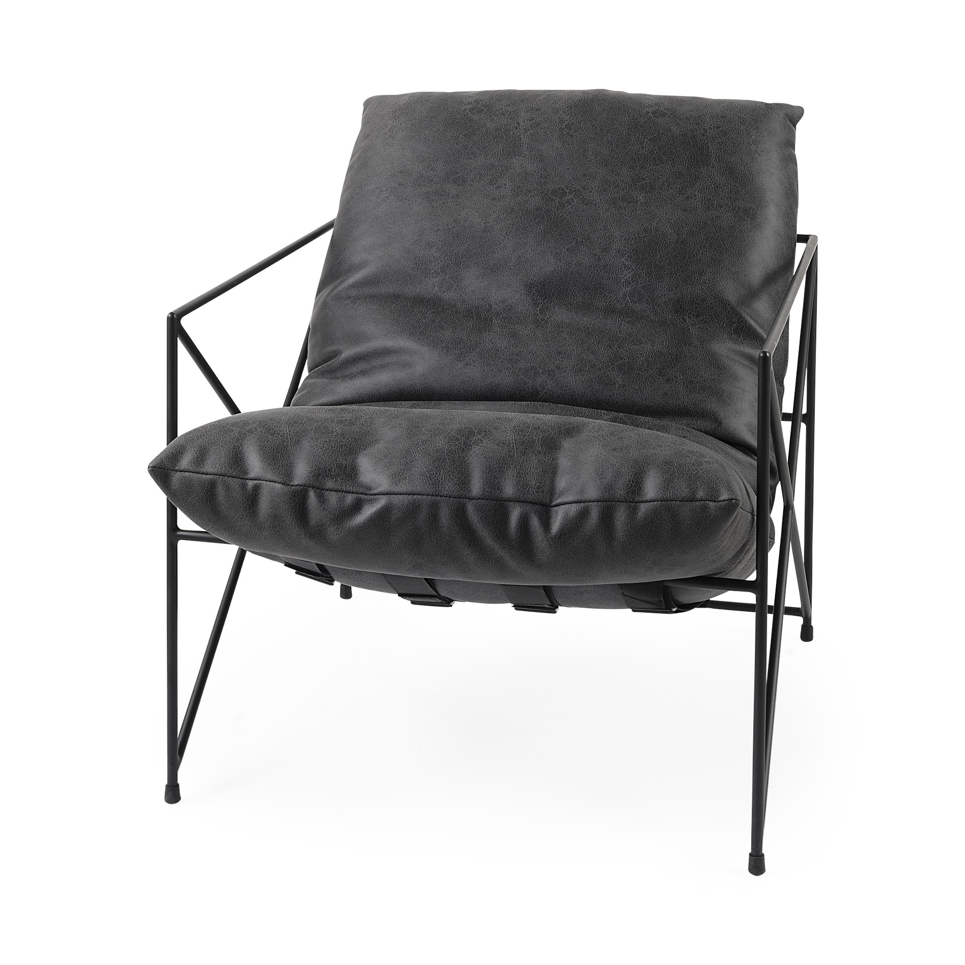 Black Faux Leather Contemporary Metal Chair-392012-1