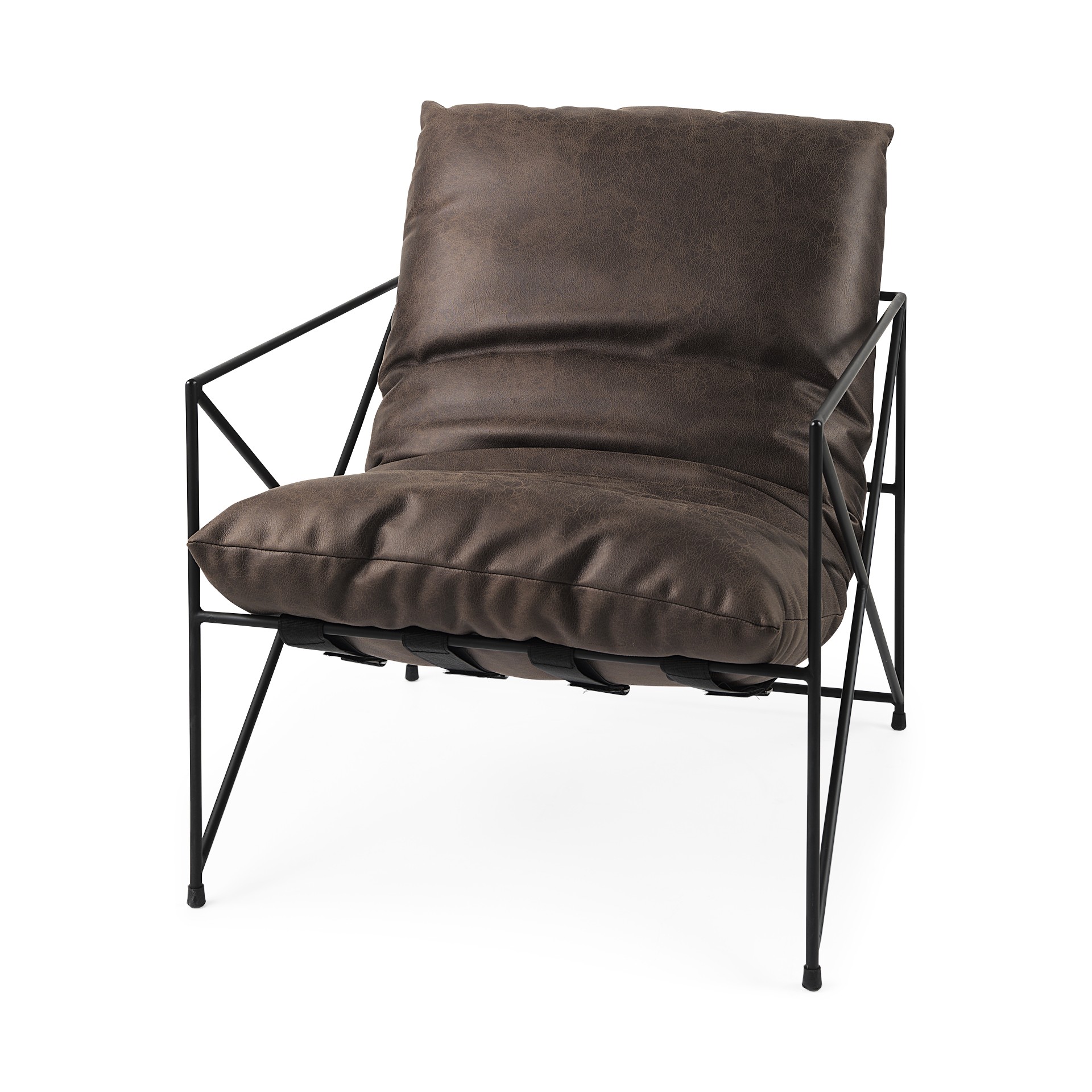 Dark Brown Faux Leather Contemporary Metal Chair-392014-1