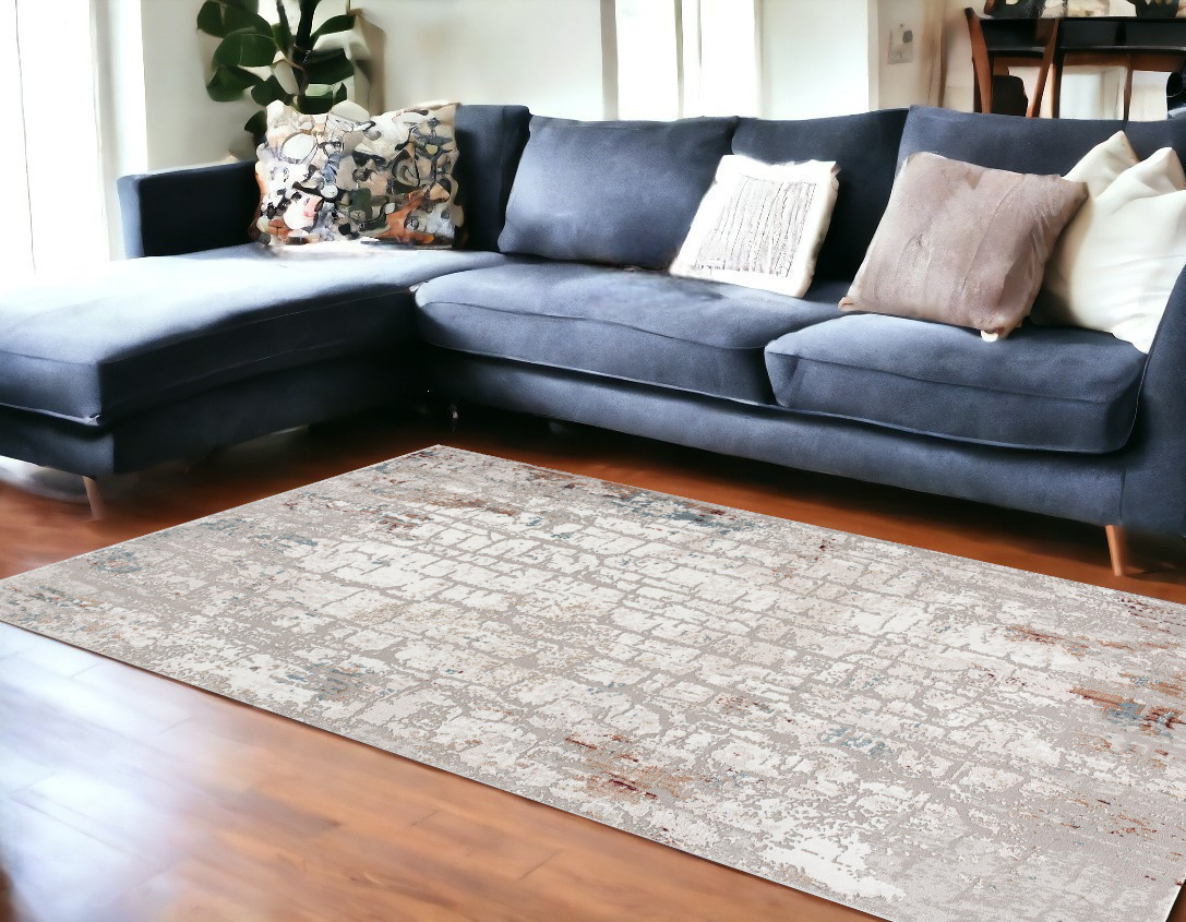 7’ X 10’ Gray And Ivory Abstract Branches Area Rug-392107-1