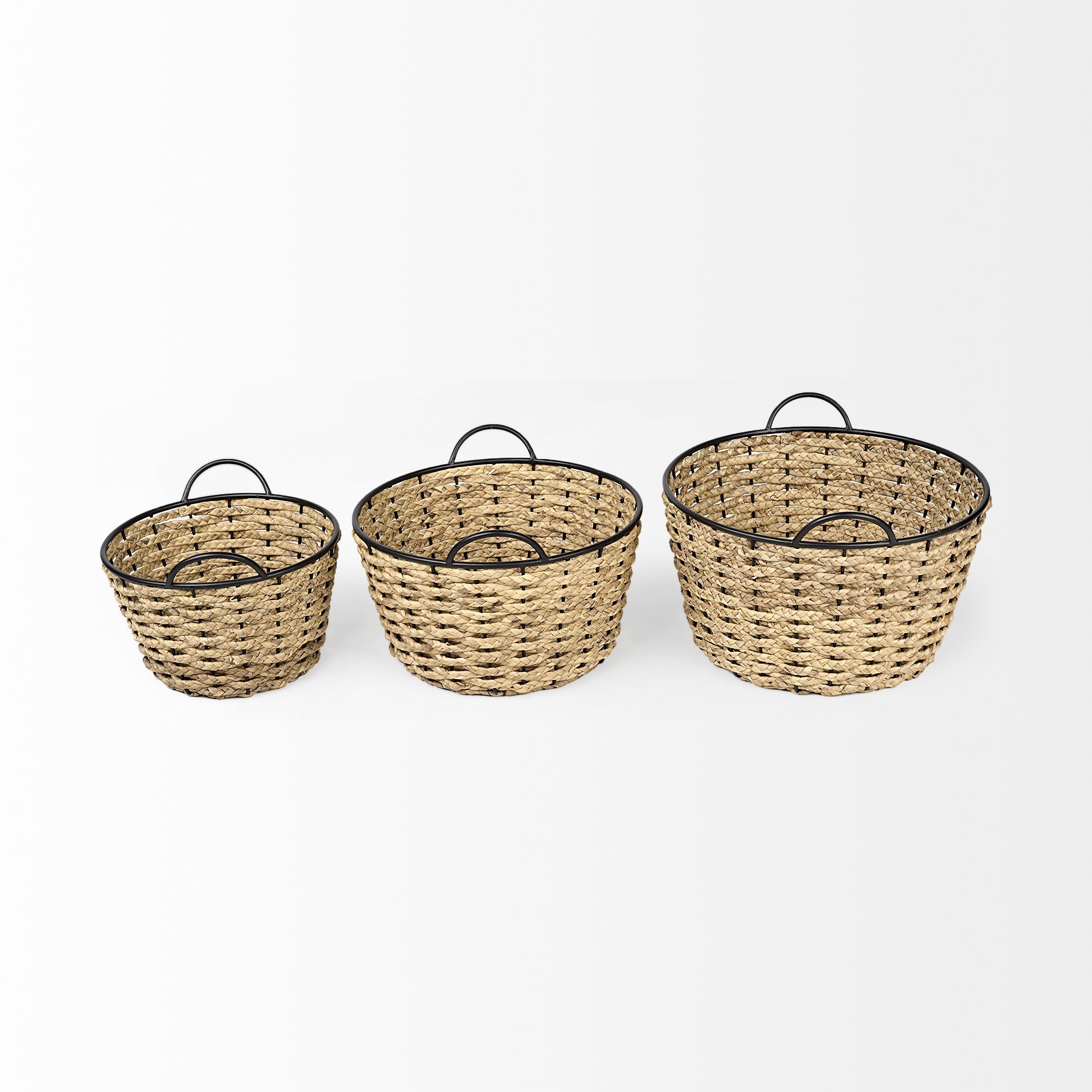 Set of Three Metal and Wicker Storage Baskets