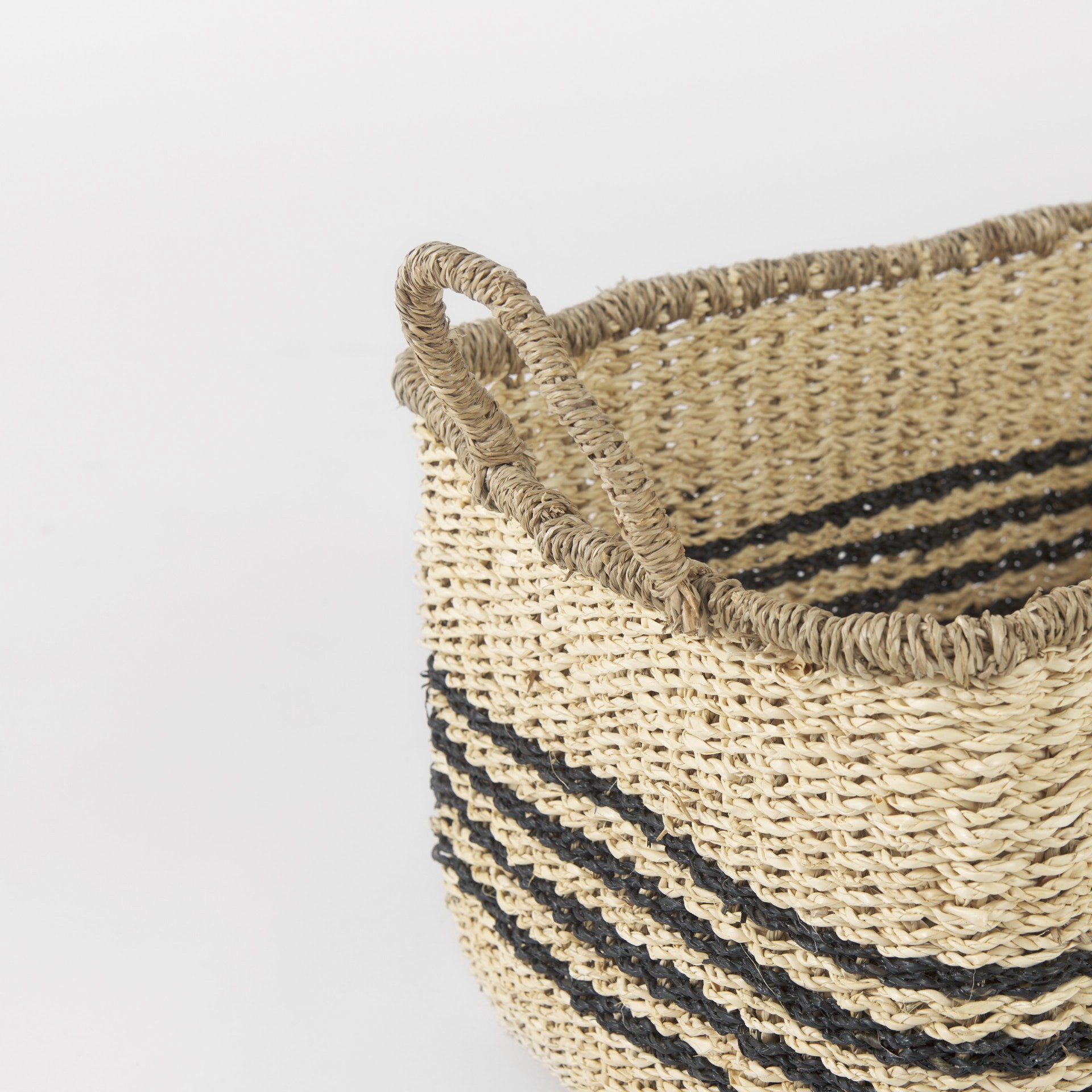 Set of Two Striped Wicker Storage Baskets