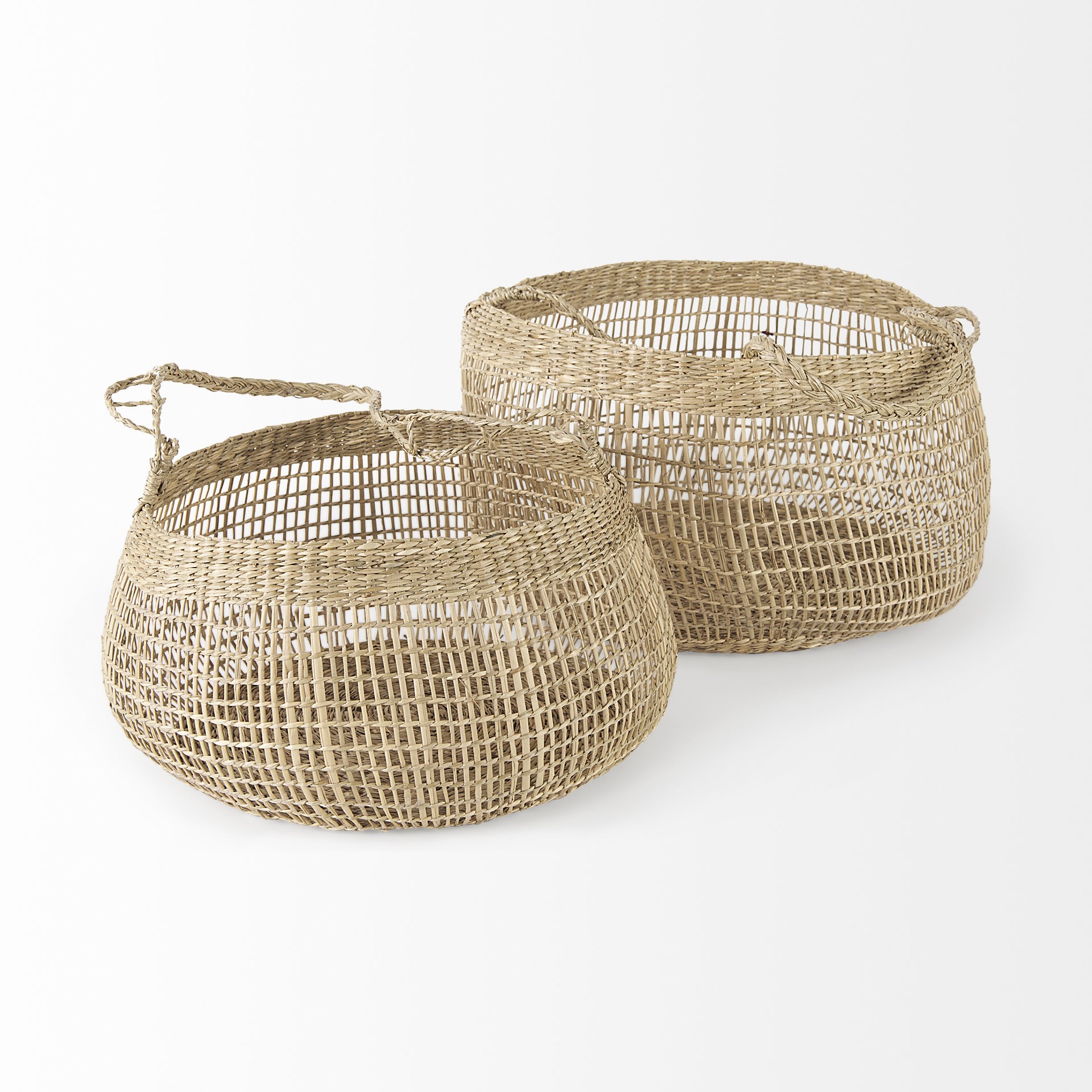 Set of Two Wicker Storage Baskets with Long Handles