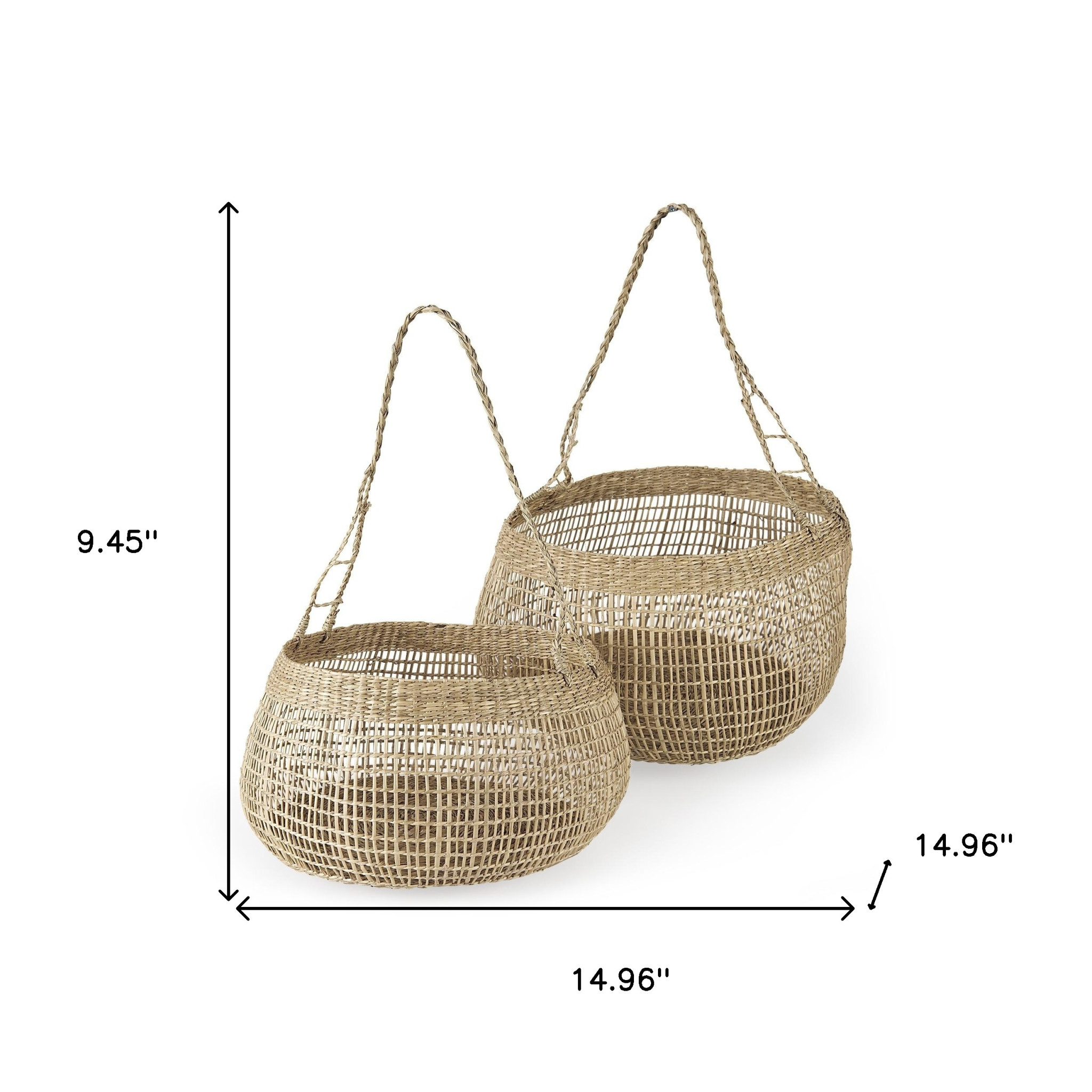 Set of Two Wicker Storage Baskets with Long Handles