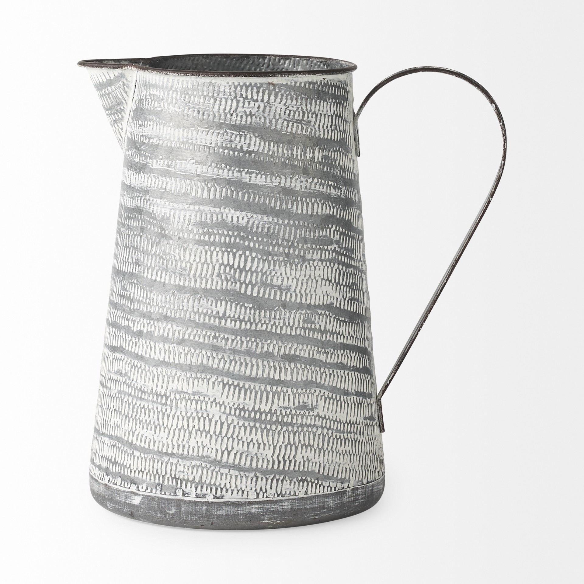 11 Inch Abstract Metal Jug Vase in Gray and White