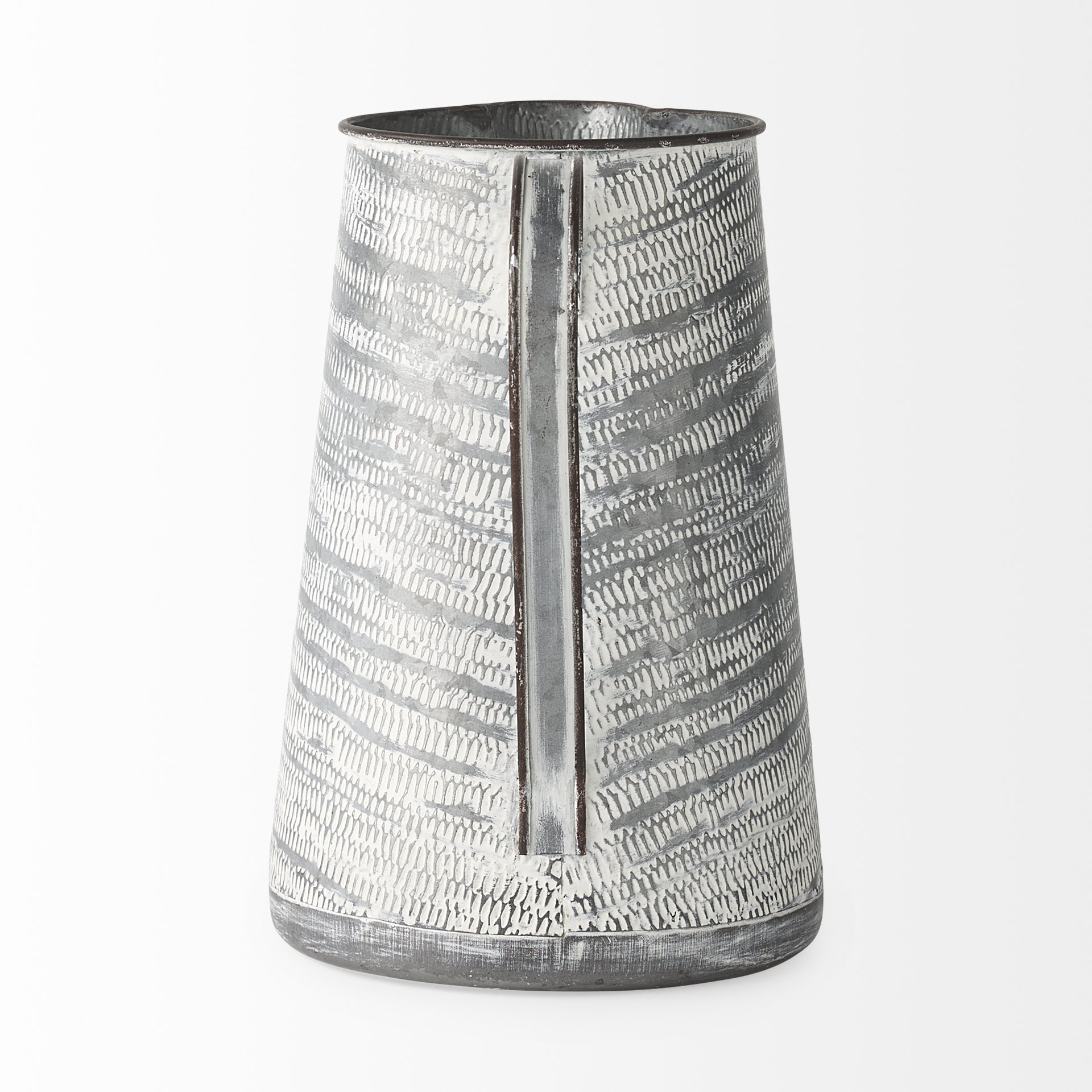 11 Inch Abstract Metal Jug Vase in Gray and White