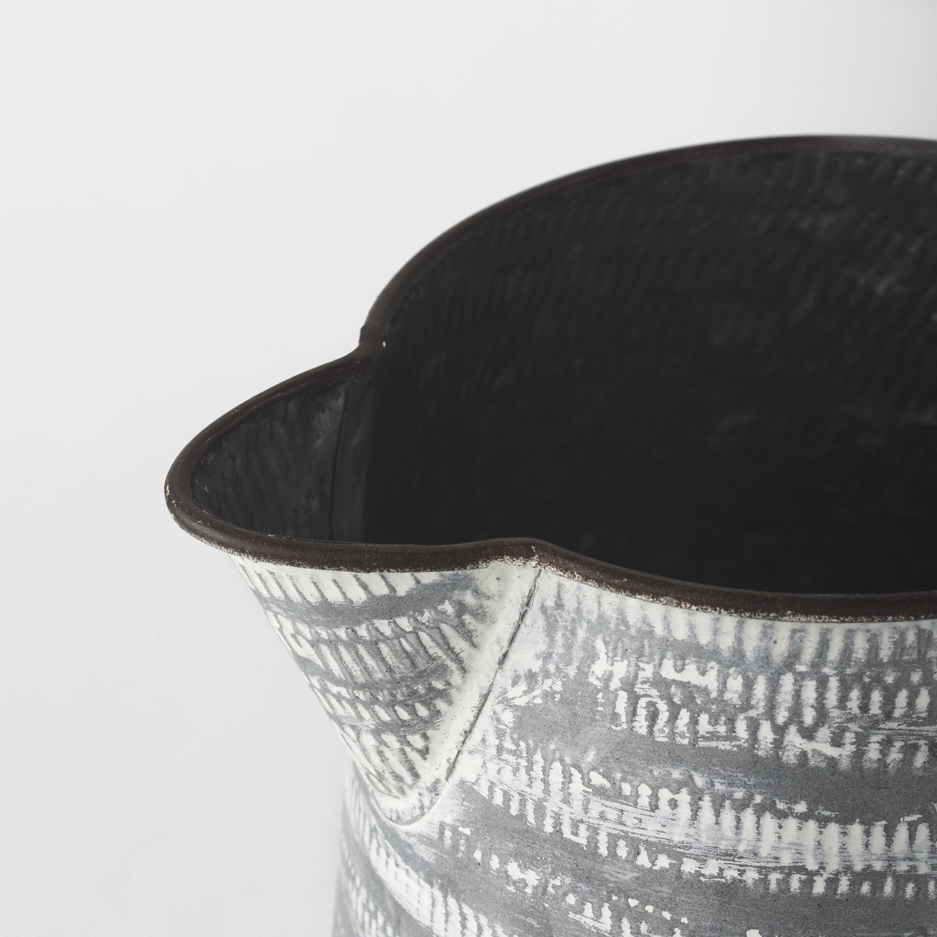 11 Inch Abstract Metal Jug Vase in Gray and White