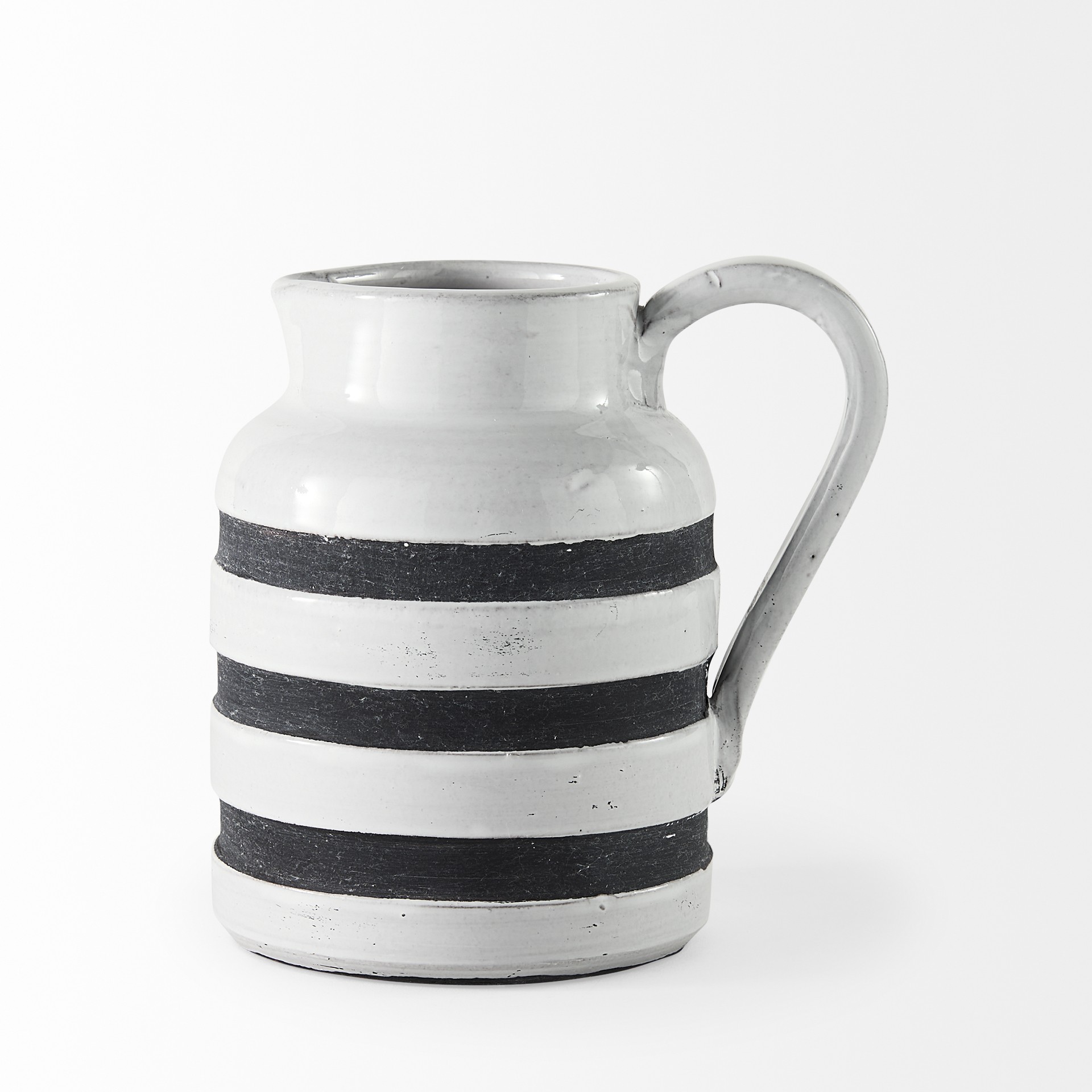 7" Rustic White and Blue Stripe Ceramic Jug