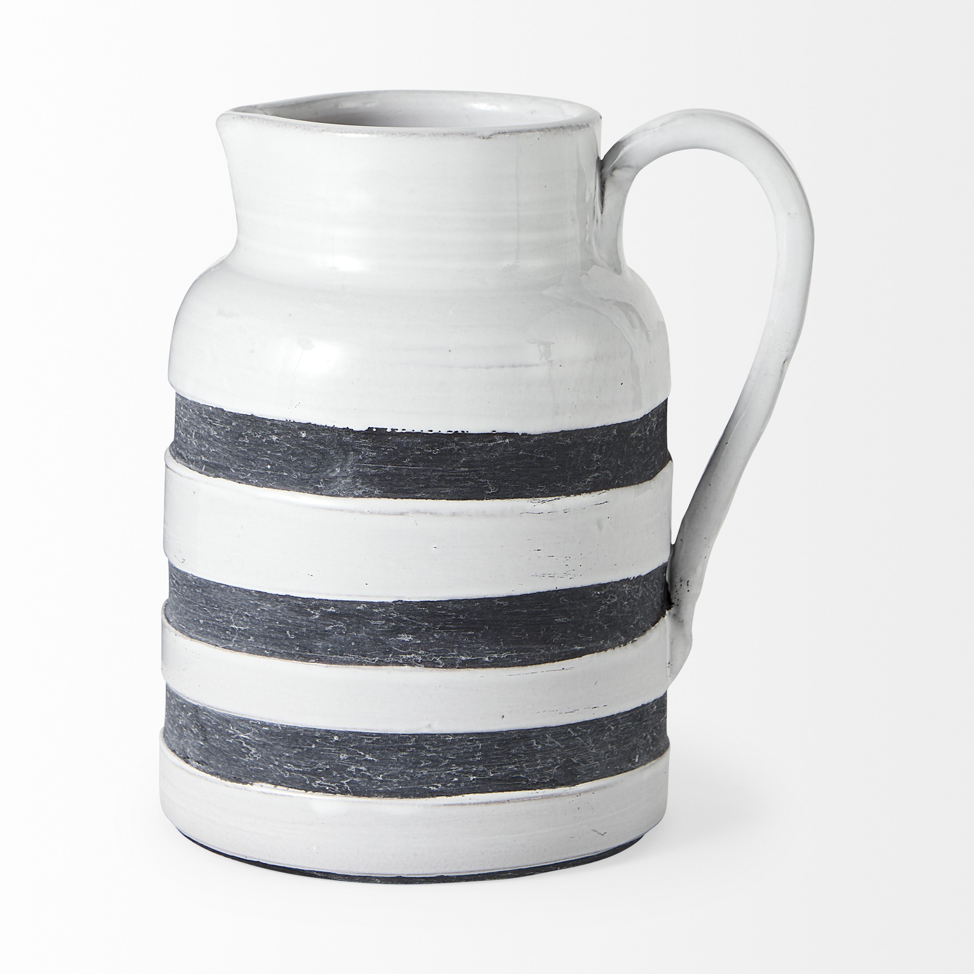9" Rustic White and Blue Stripe Ceramic Jug