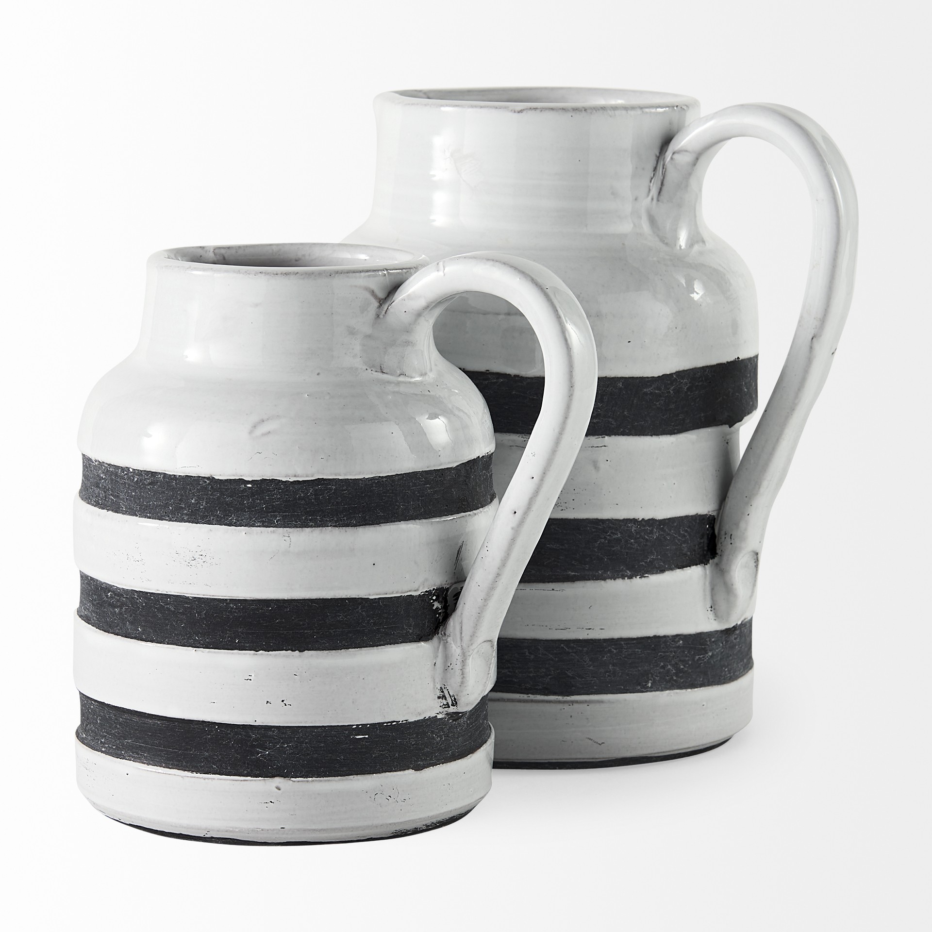 9" Rustic White and Blue Stripe Ceramic Jug