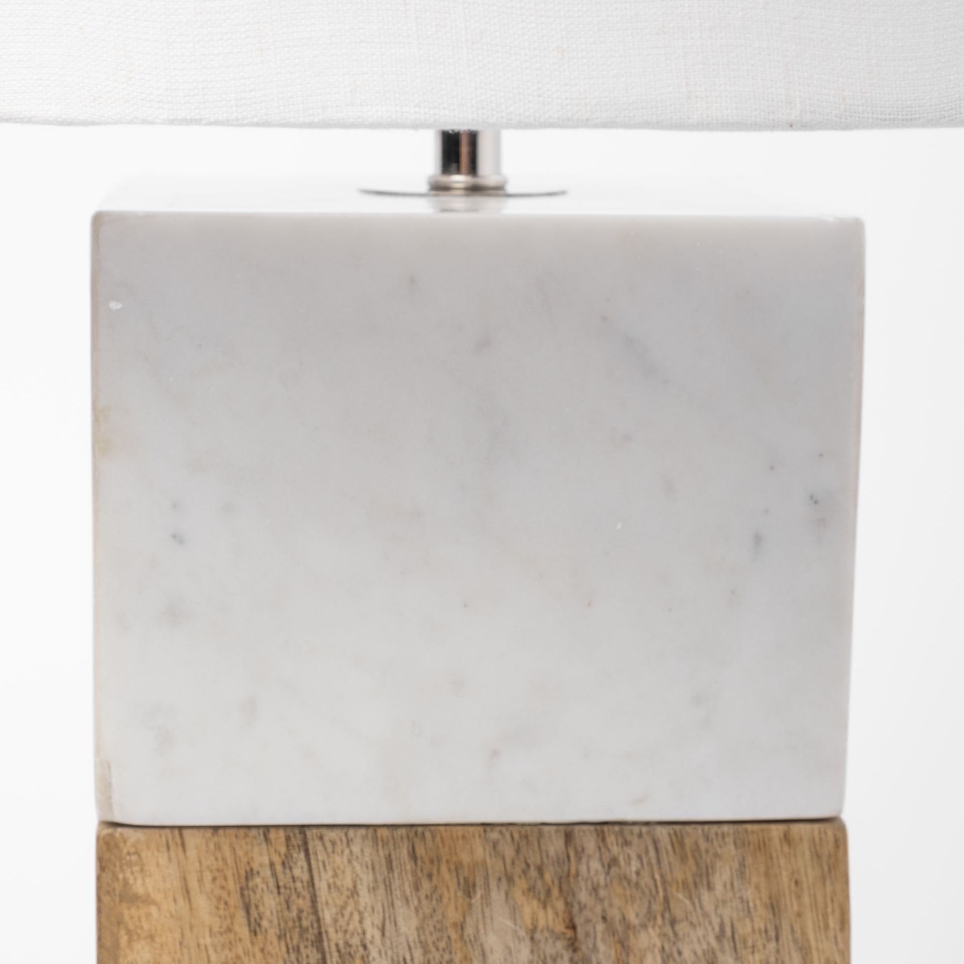 White Marble and Natural Wood Block Table or Desk Lamp