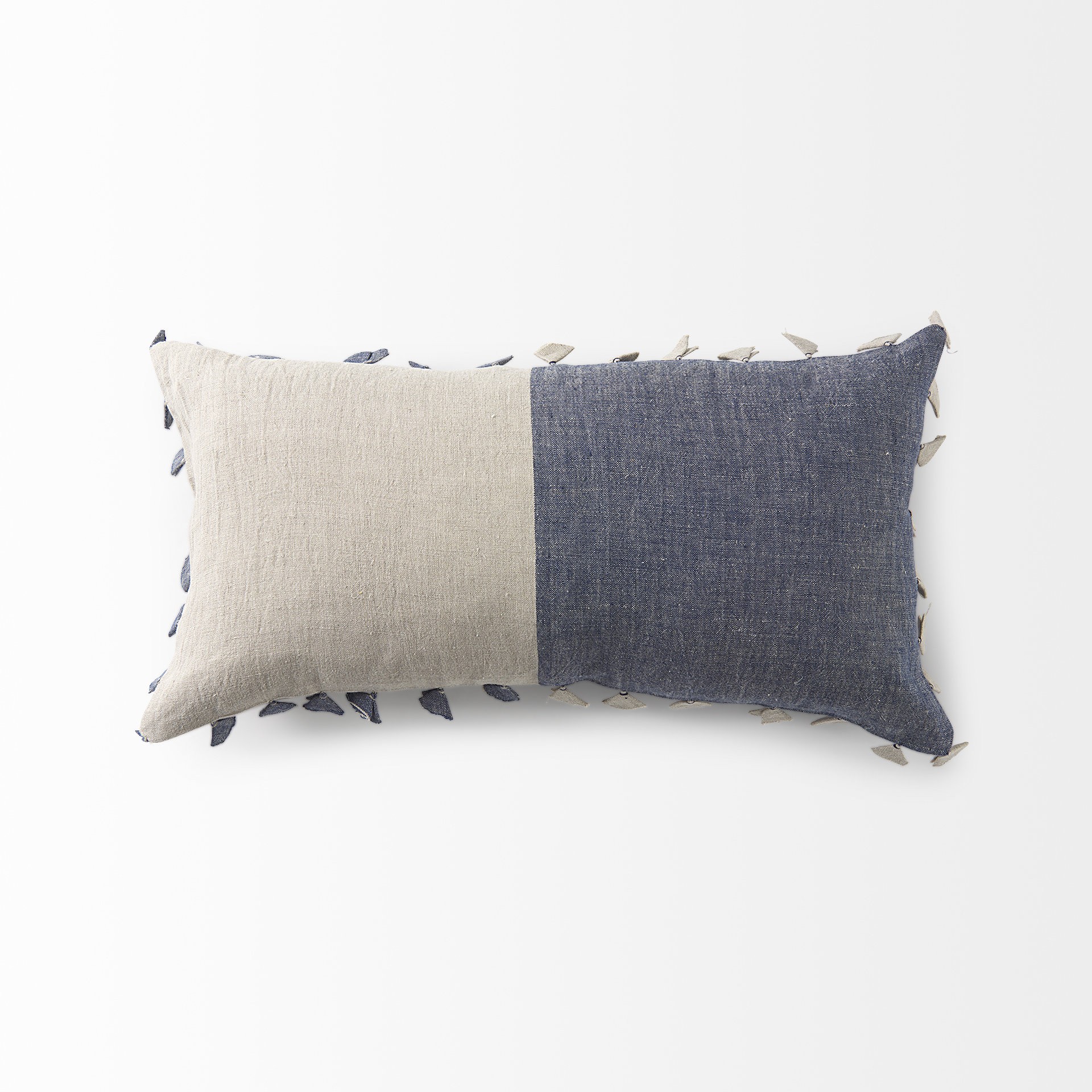 Denim Blue and Canvas Tassle Lumbar Accent Pillow Cover