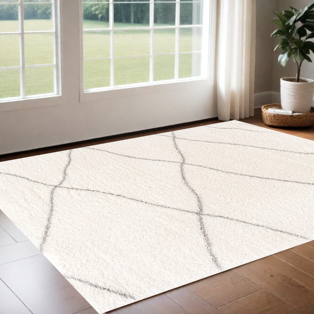 3" X 5" Ivory Modern Uneven Lattice Area Rug