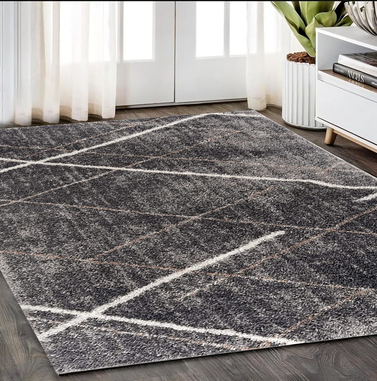 5" X 8" Gray Modern Distressed Lines Area Rug