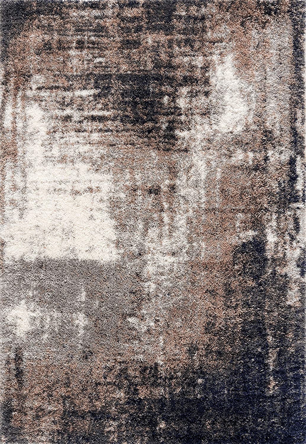 5" X 8" Ivory And Navy Retro Modern Area Rug