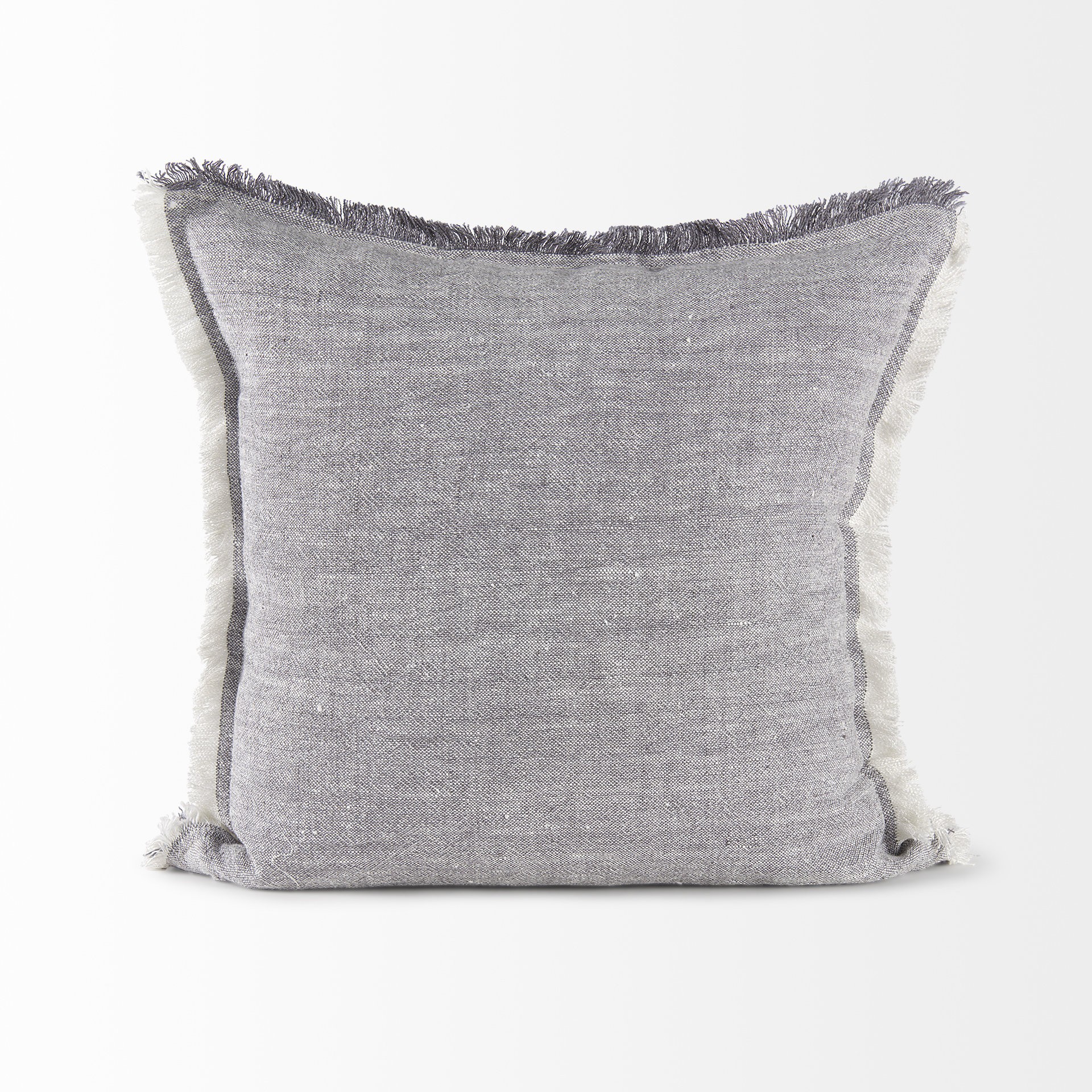 Fringed Blue and Beige Square Accent Pillow Cover