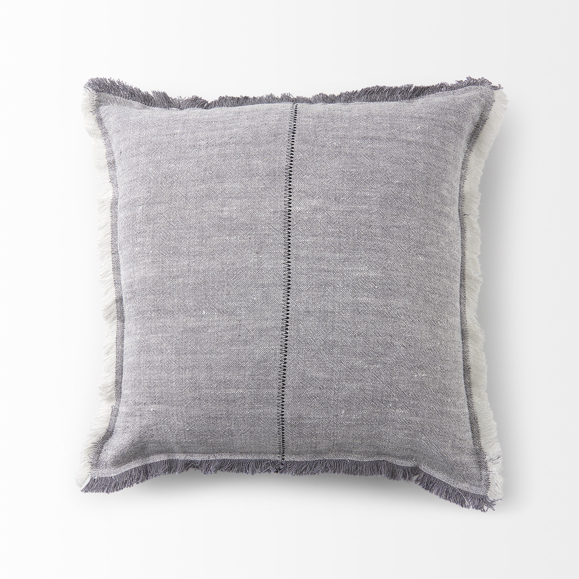 Fringed Blue and Beige Square Accent Pillow Cover