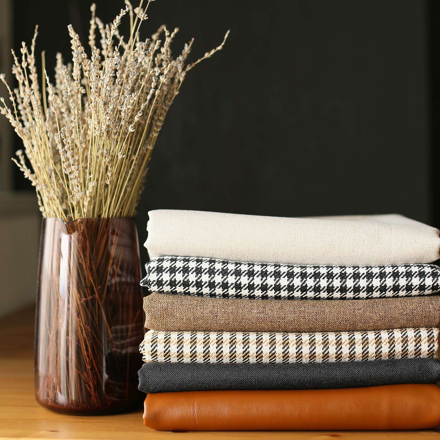 Set of 4 Houndstooth Brown Faux Leather Pillow Covers