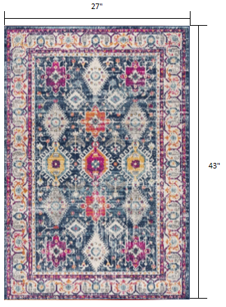 2" X 4" Blue and Ivory Oriental Area Rug