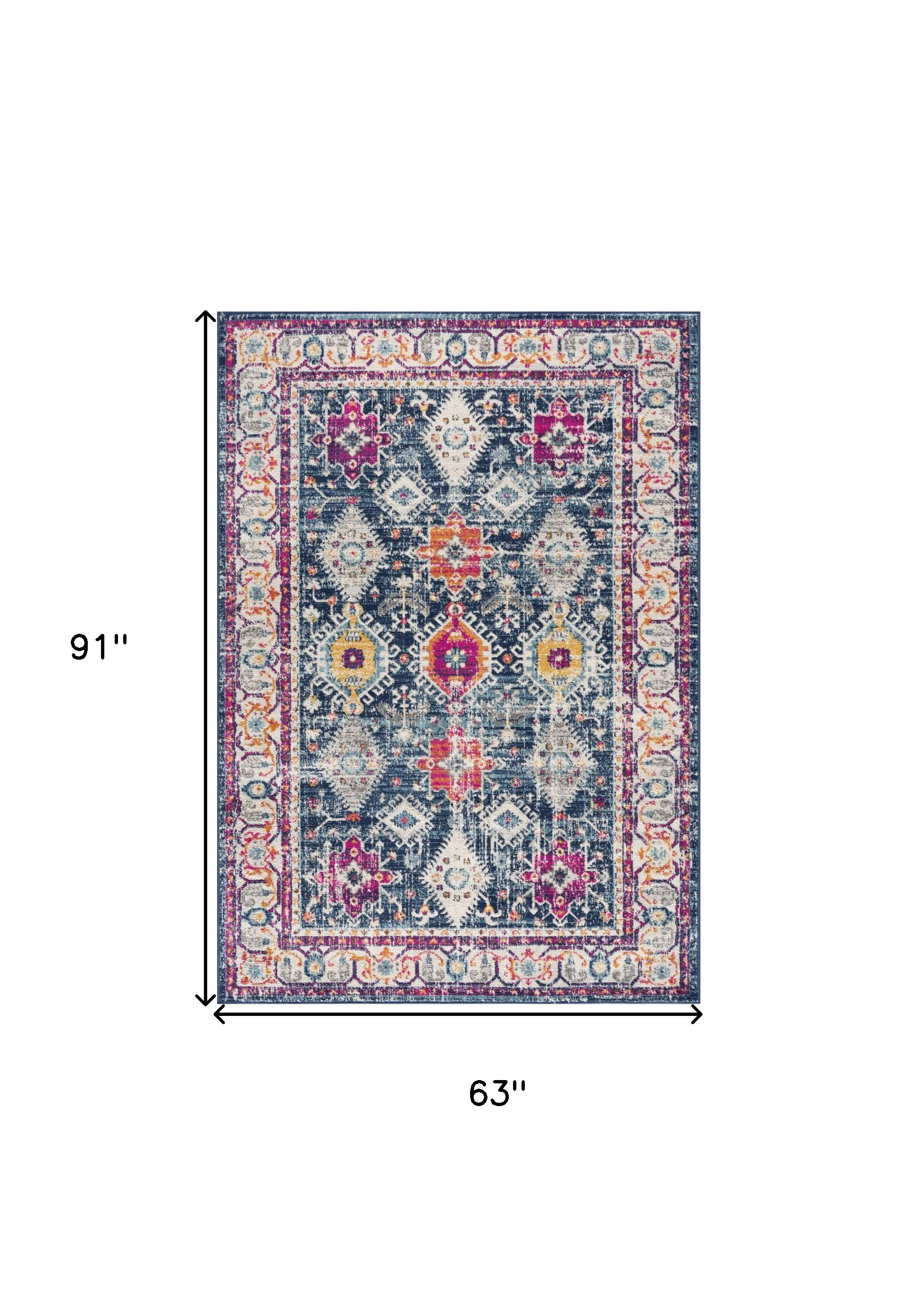 5" X 7" Blue and Ivory Oriental Area Rug