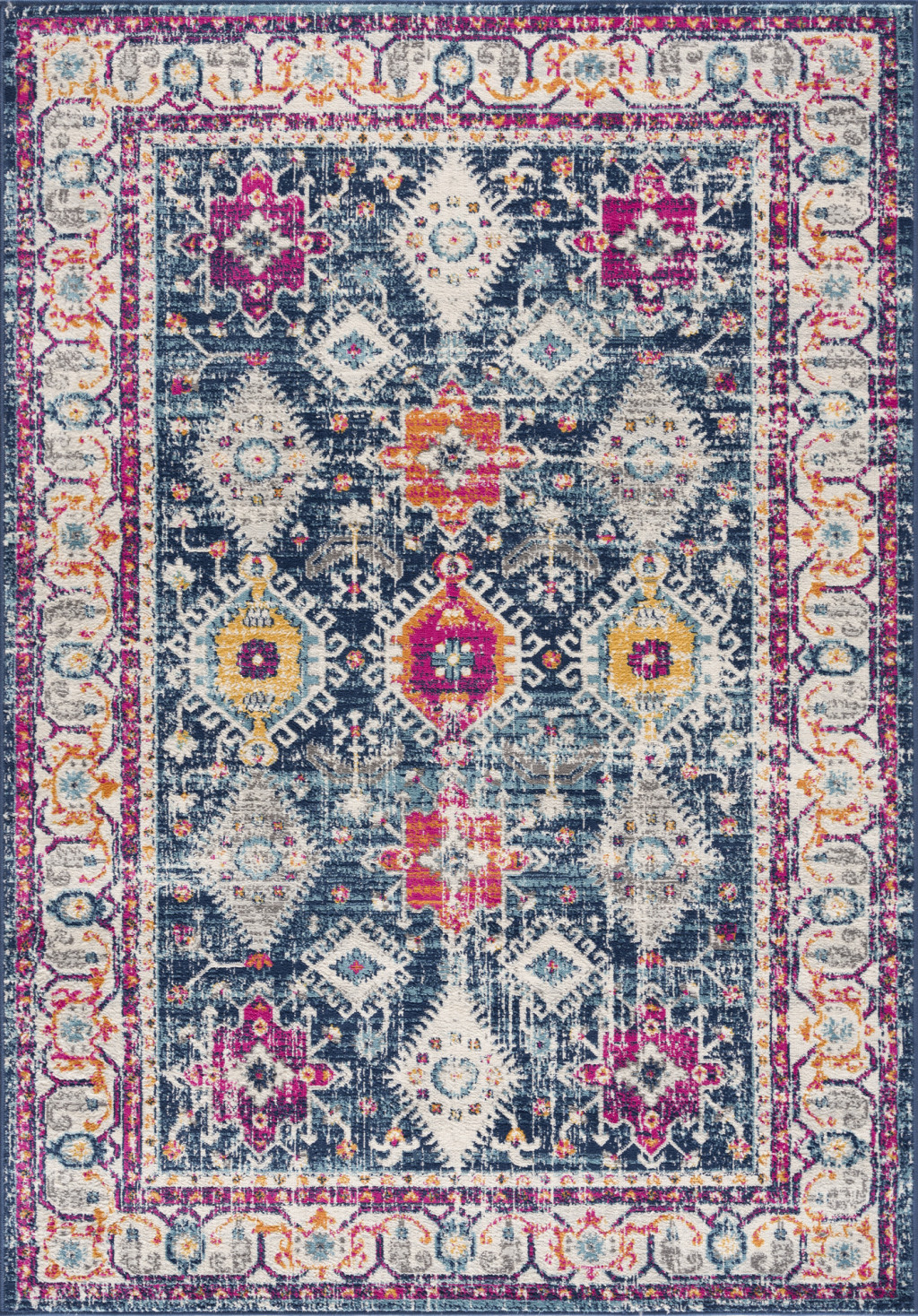 6" X 9" Blue and Ivory Oriental Area Rug