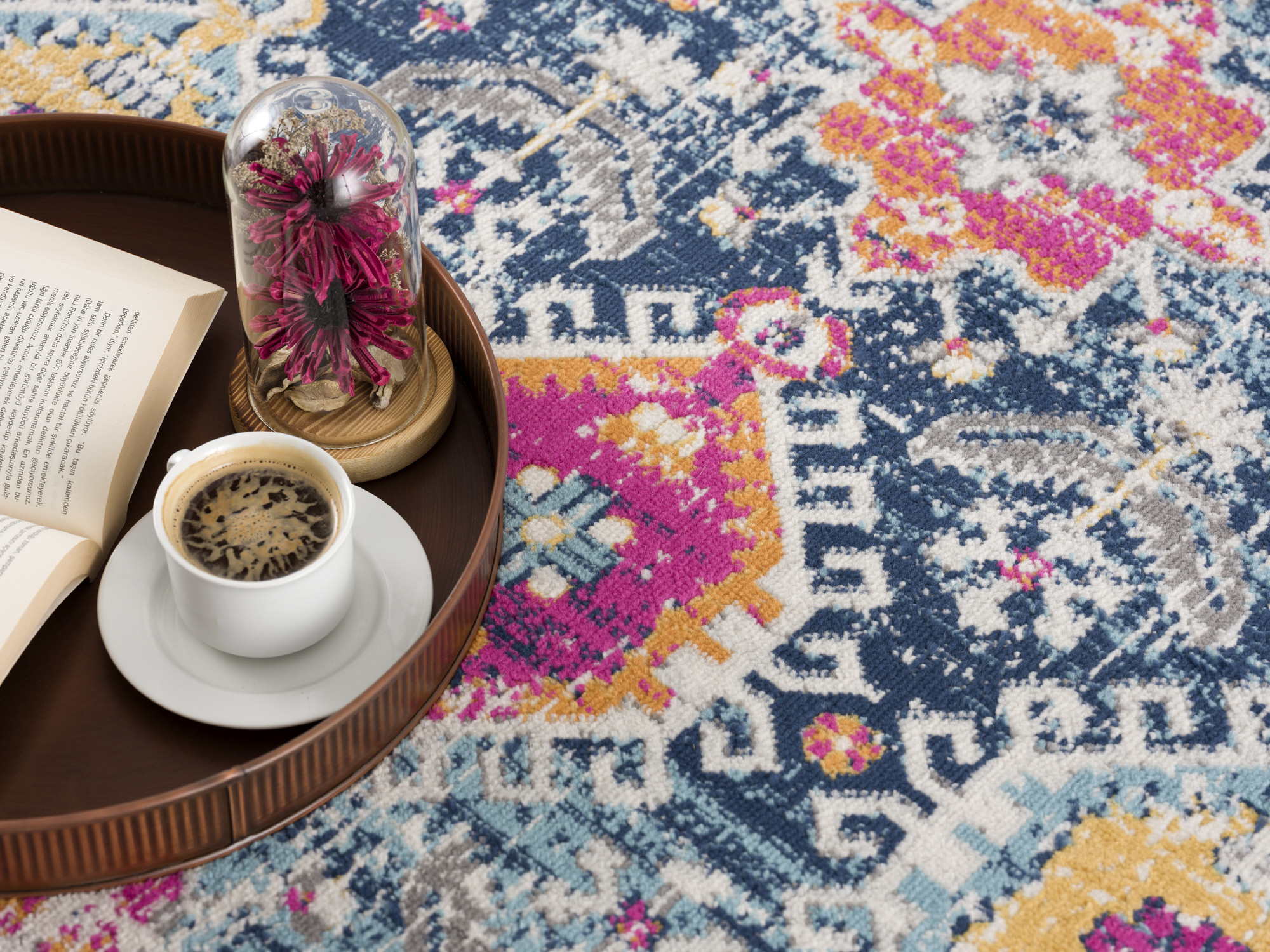 6" X 9" Blue and Ivory Oriental Area Rug