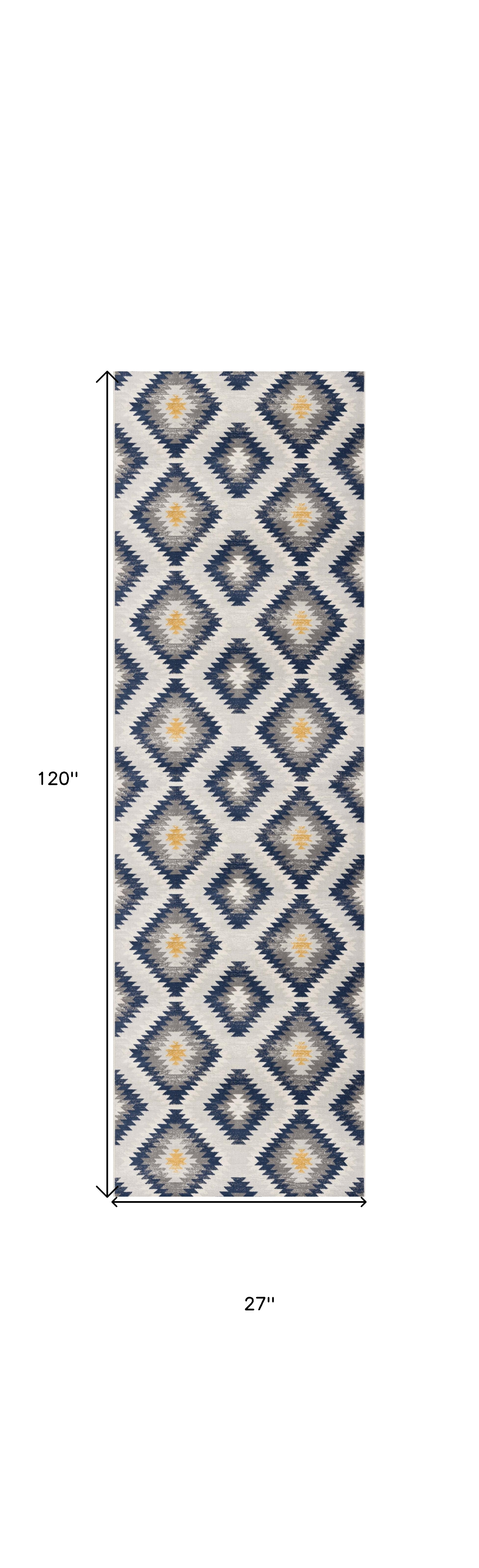 10" Blue Ikat Kilim Runner Rug