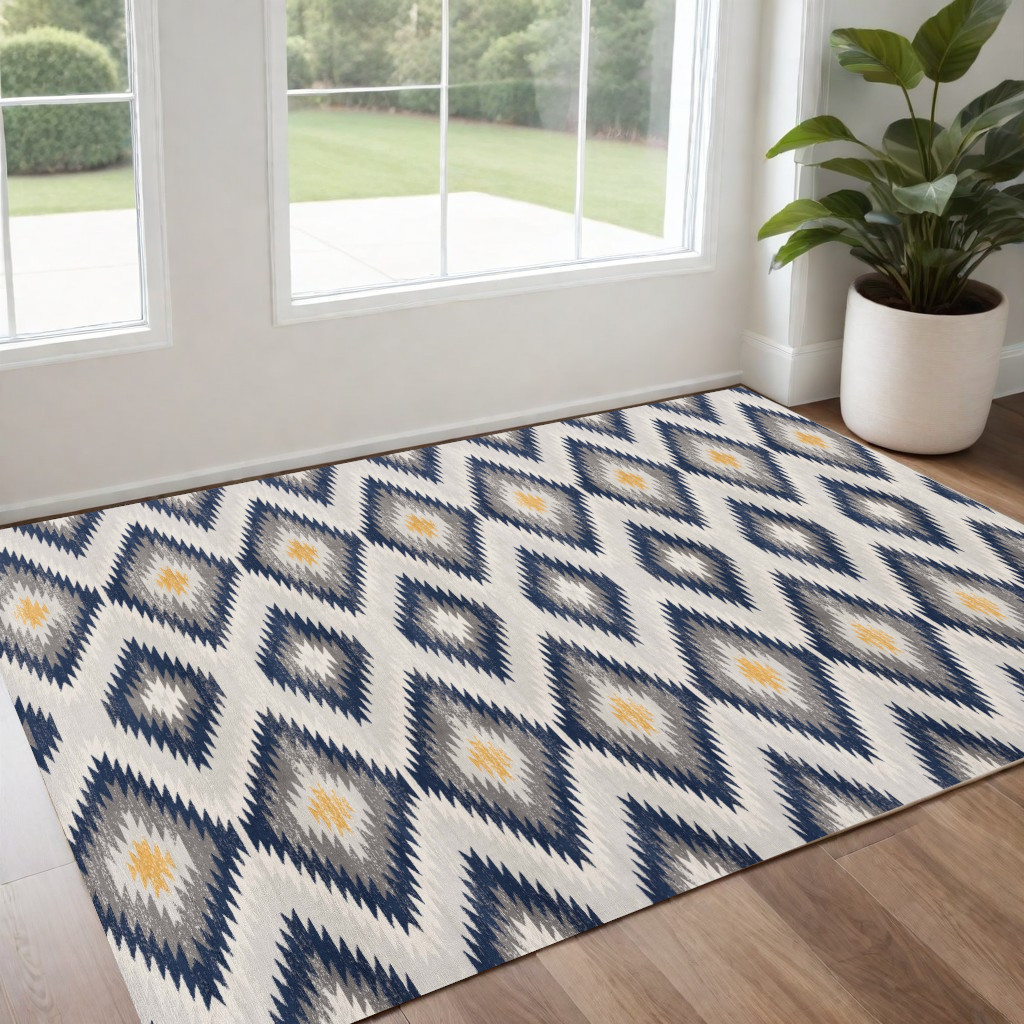 2' X 4' Blue Ikat Kilim Area Rug-392875-1