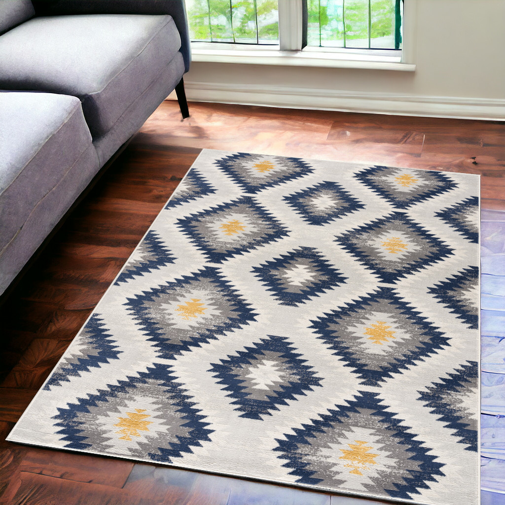 5' X 7' Blue Ikat Kilim Area Rug-392881-1