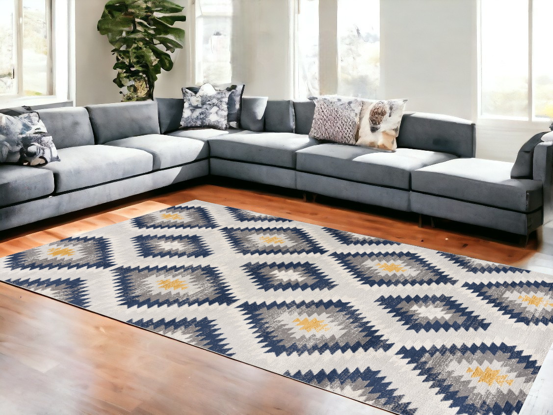 9’ x 13’ Blue and Gray Kilim Pattern Area Rug-392884-1