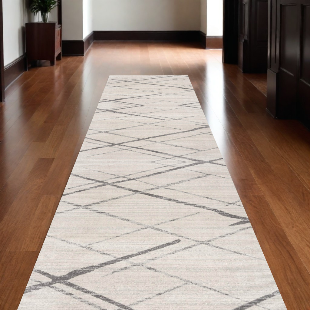 10" Runner Gray and Ivory Geometric Runner Rug