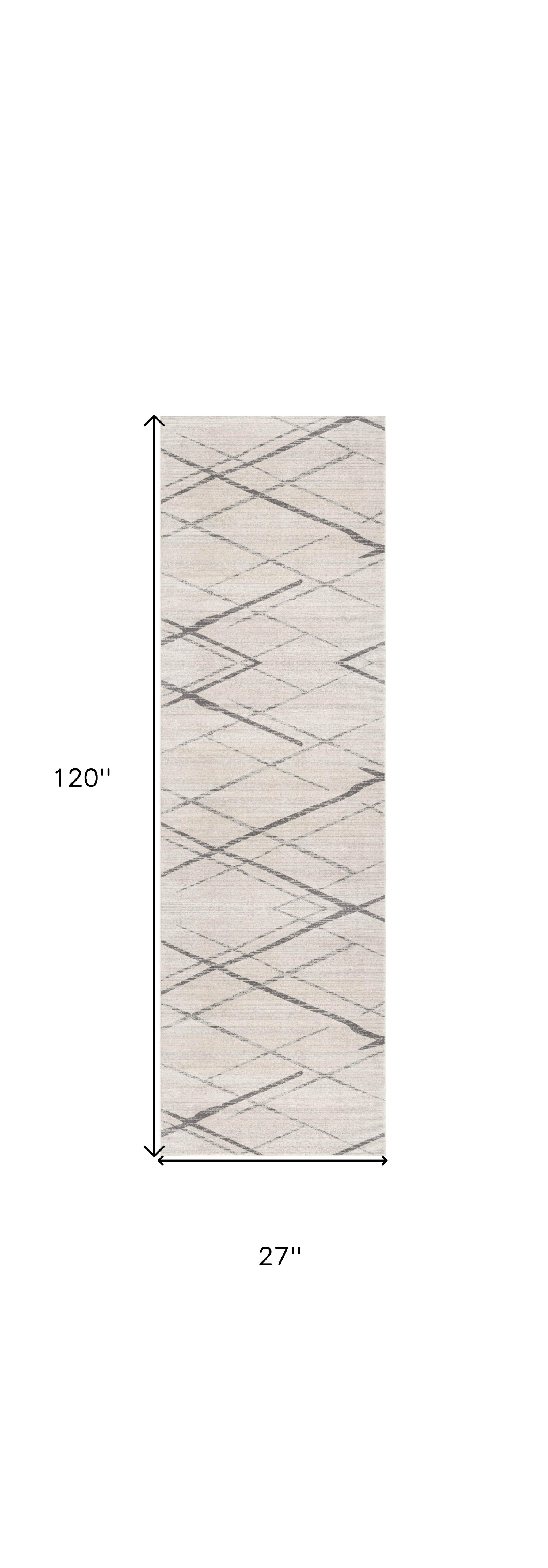 10" Runner Gray and Ivory Geometric Runner Rug
