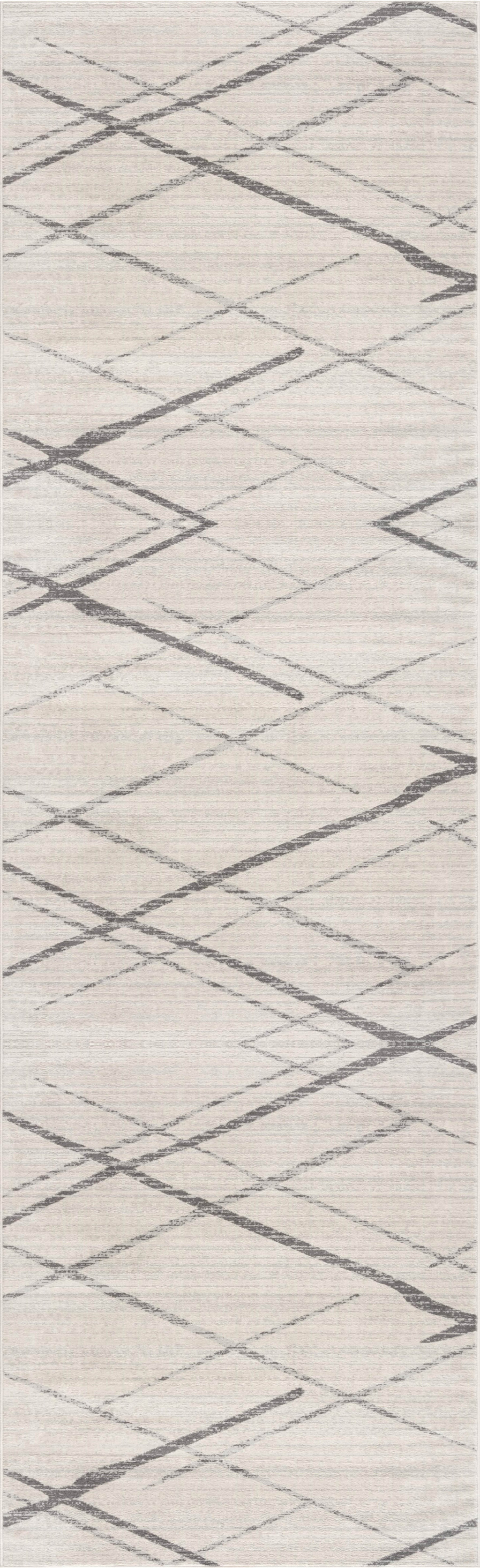 13" Runner Gray and Ivory Geometric Runner Rug