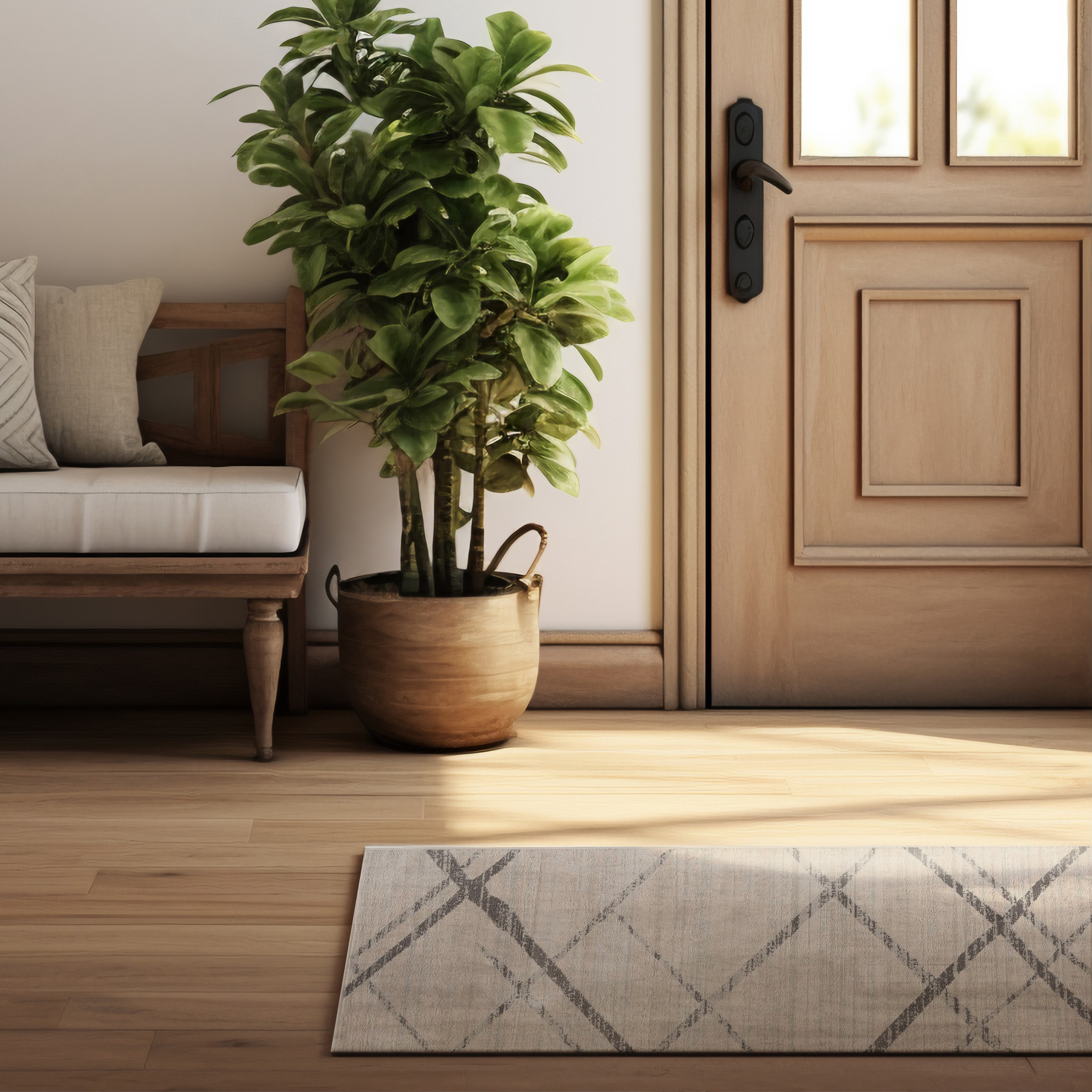 13" Runner Gray and Ivory Geometric Runner Rug