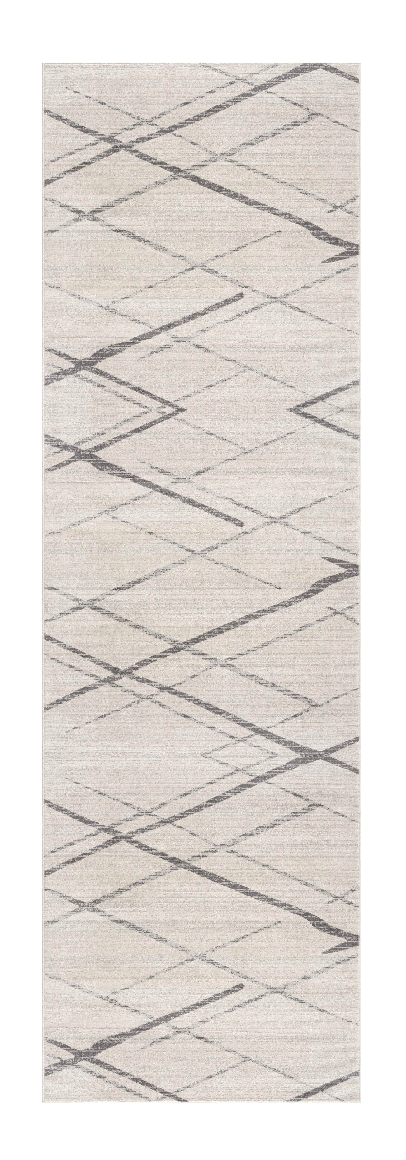15" Runner Gray and Ivory Geometric Runner Rug