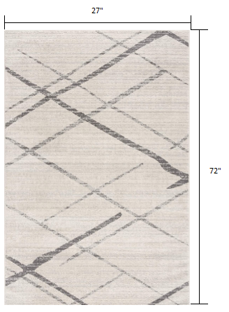 6" Runner Gray and Ivory Geometric Runner Rug