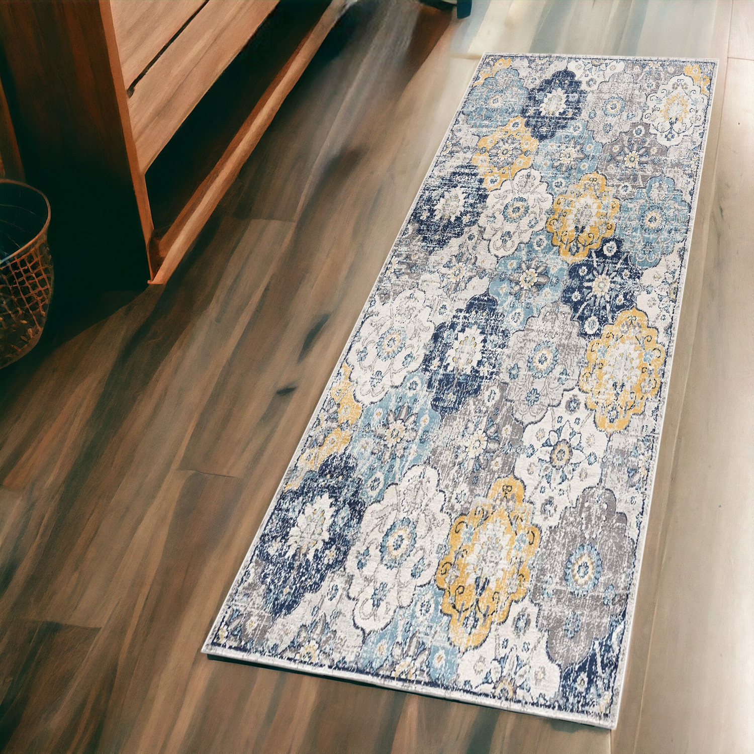 2' X 5' Blue Floral Dhurrie Area Rug-392912-1
