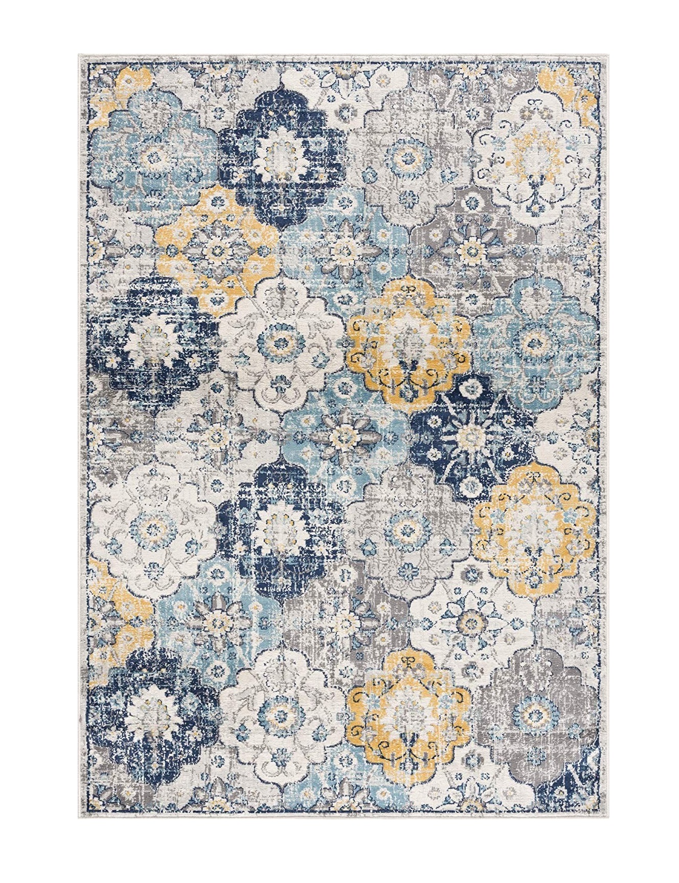 6' Blue And Yellow Floral Runner Rug-392913-1