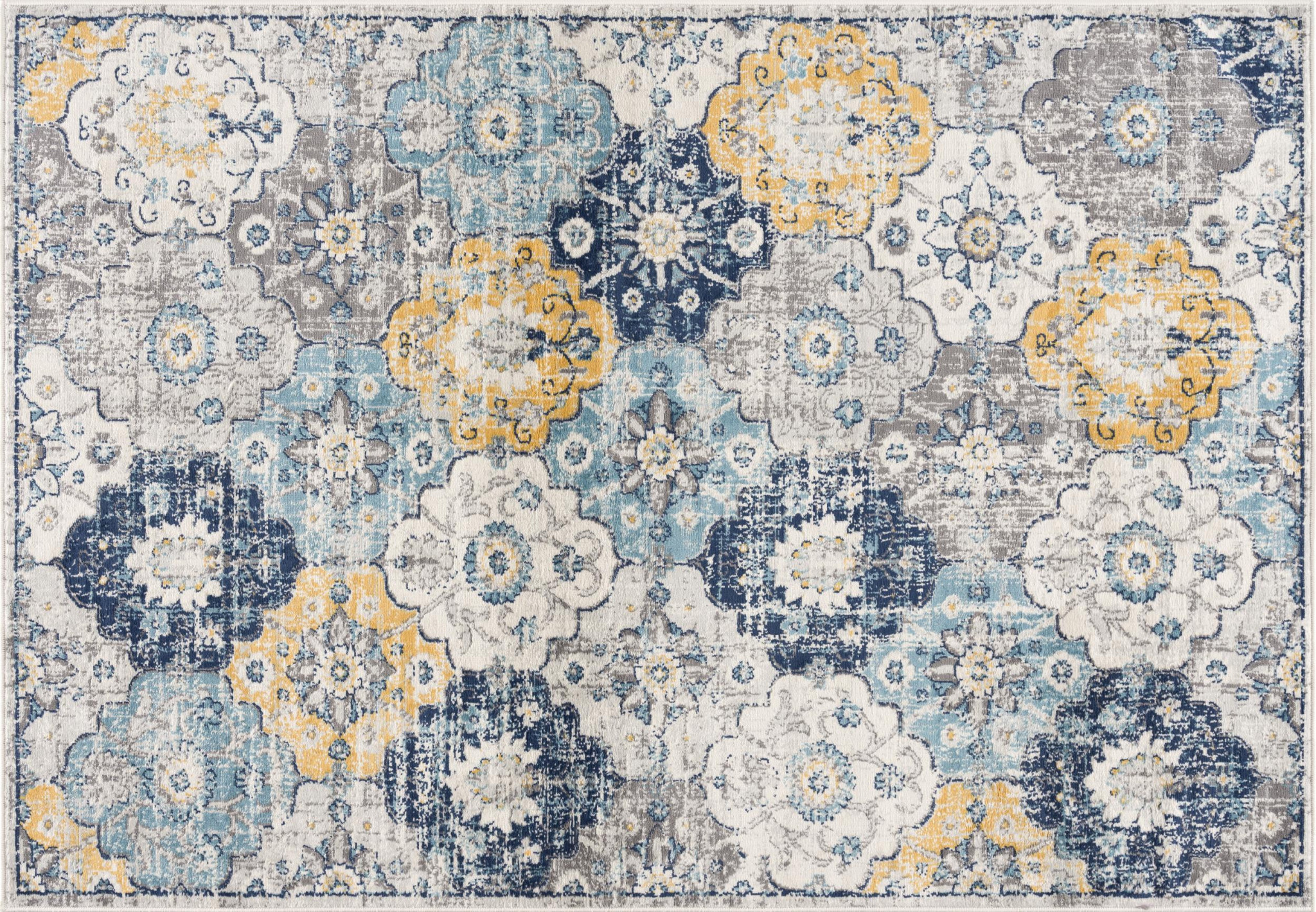 4' X 6' Blue and Yellow Floral Area Rug-392916-1