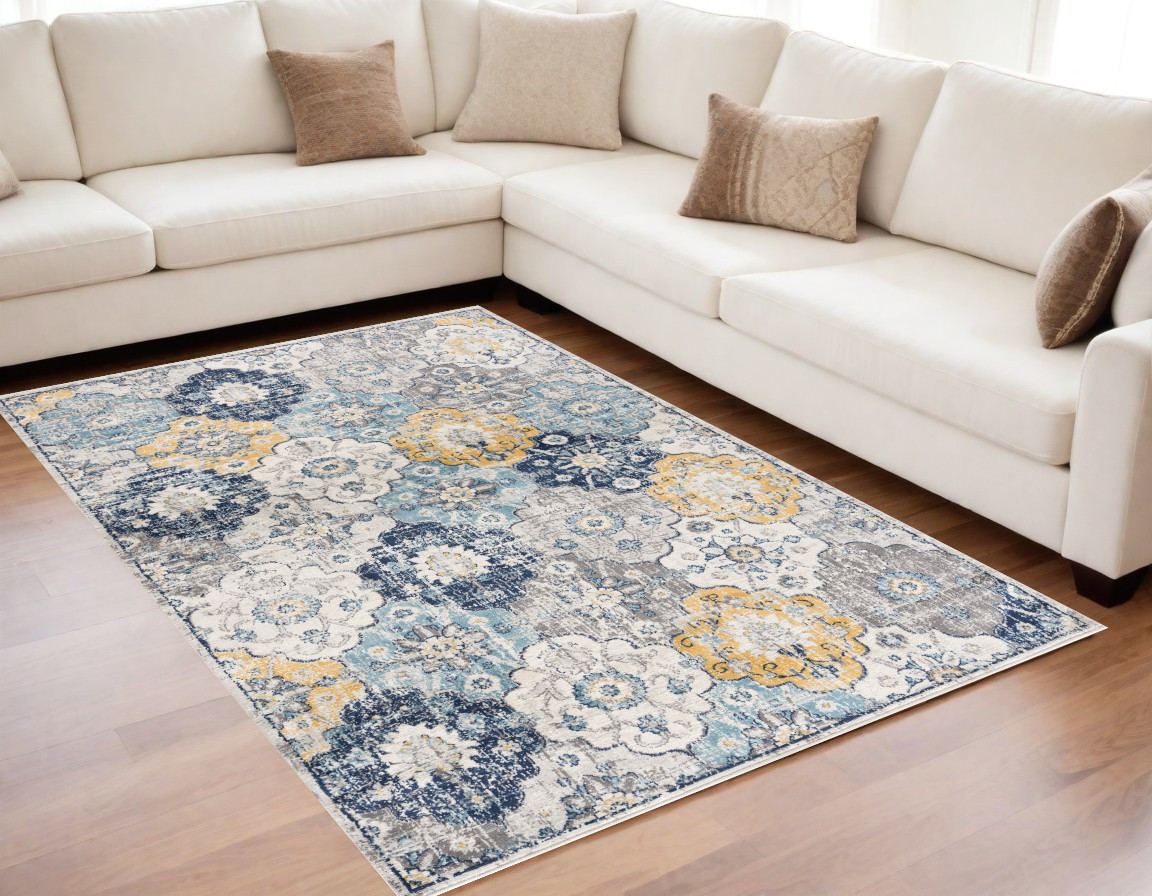 5' X 7' Blue Floral Dhurrie Area Rug-392917-1