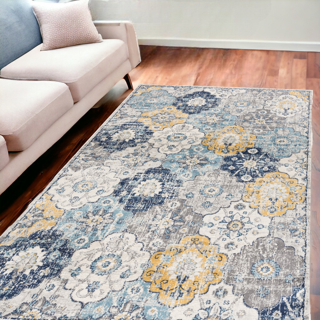 6' X 9' Blue Floral Dhurrie Area Rug-392918-1