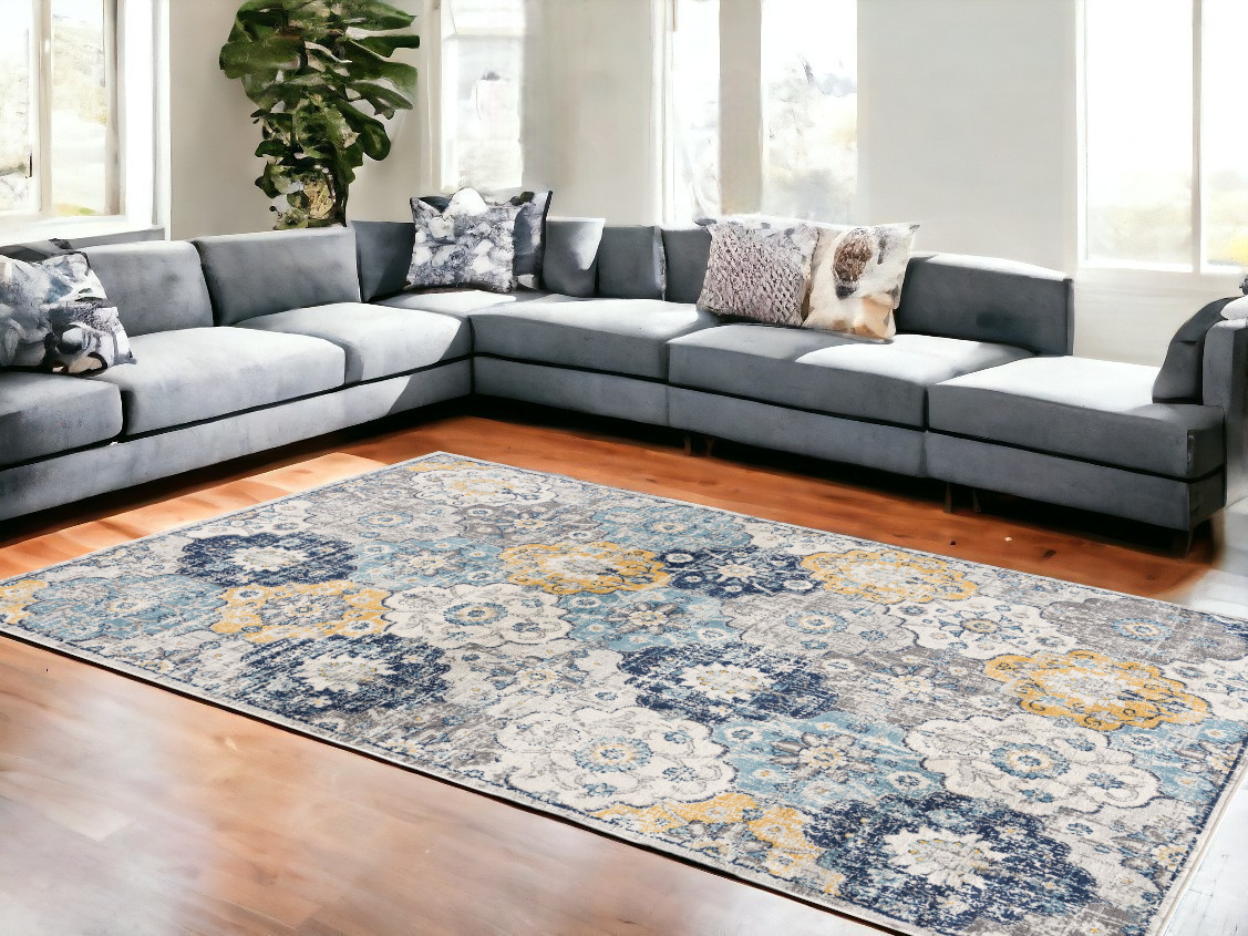 8' X 10' Blue Floral Dhurrie Area Rug-392919-1