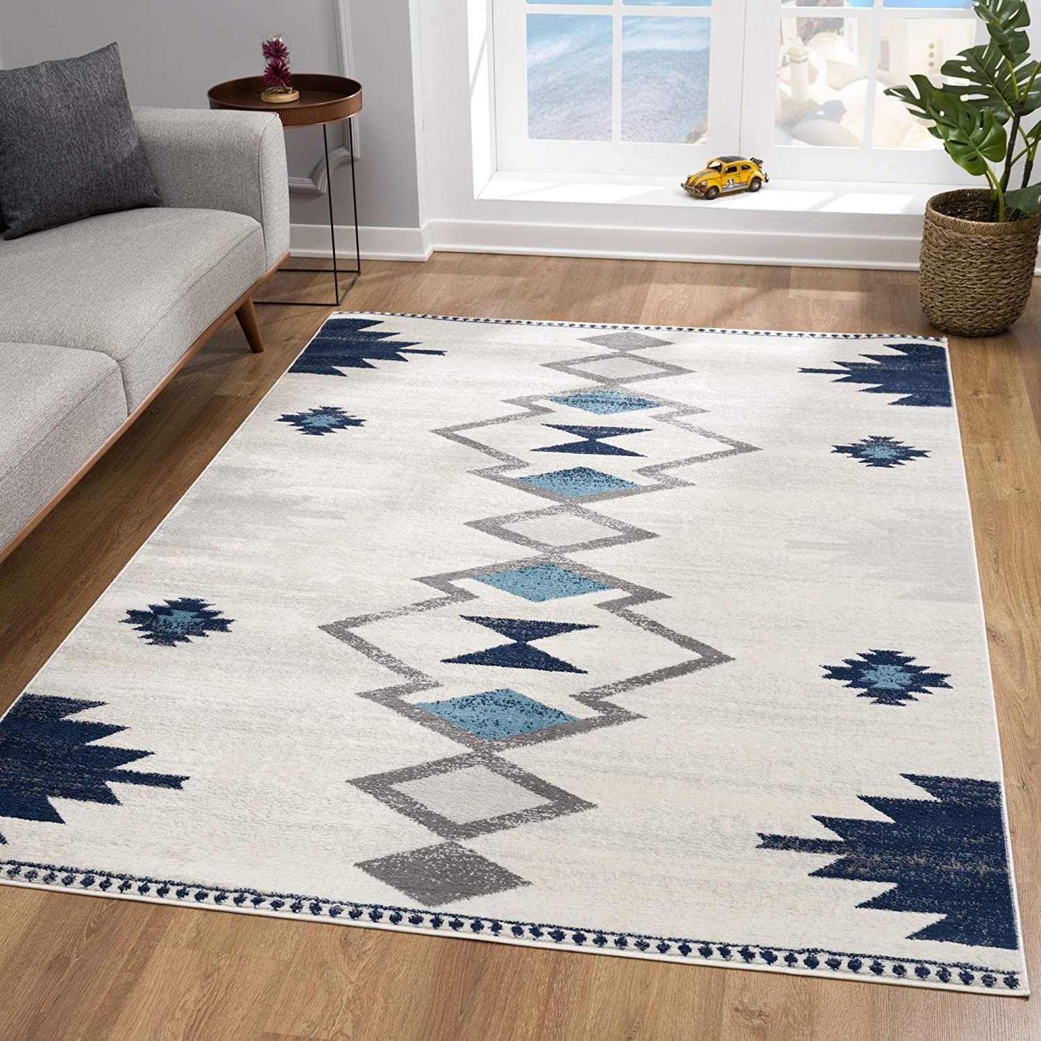10" Runner Blue and Ivory Southwestern Runner Rug