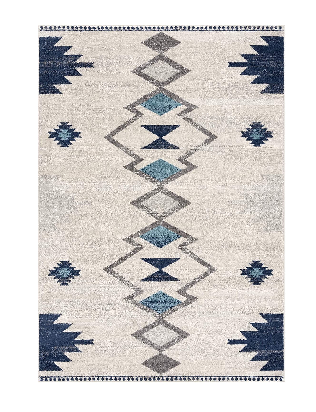 10" Runner Blue and Ivory Southwestern Runner Rug